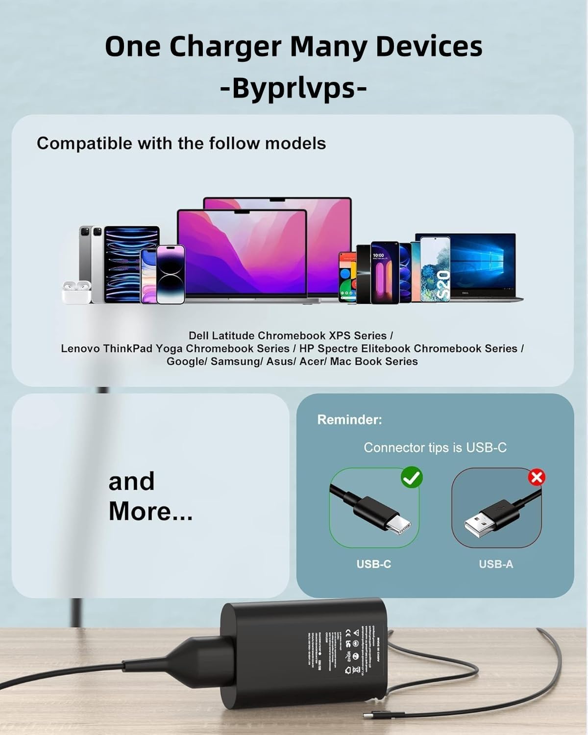 Thumbnail 5 de Byprlvps 65W USB-C Laptop Charger for Dell 65W