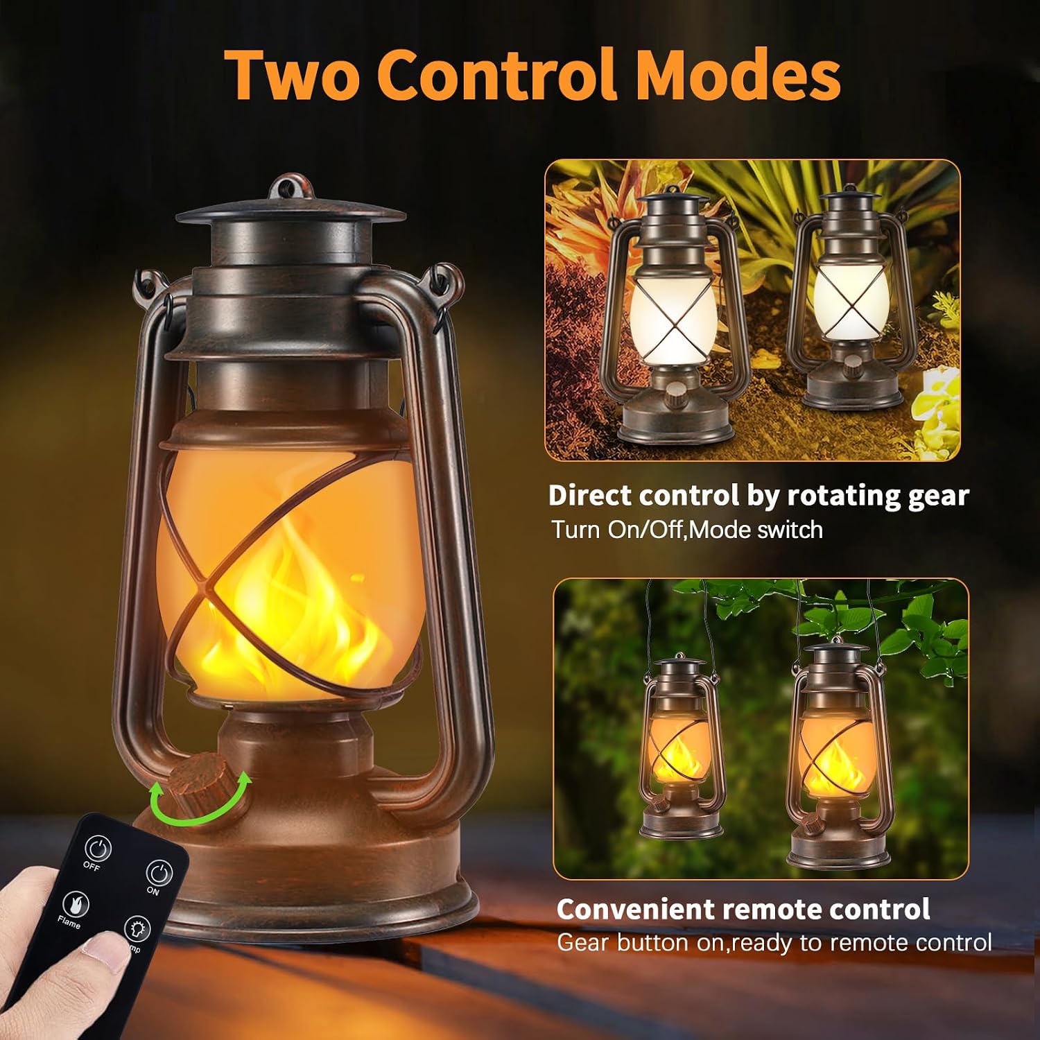 Detalle 2 de Marlrin 2-Pack Bronze LED Lanterns with Flickering Flame and Remote