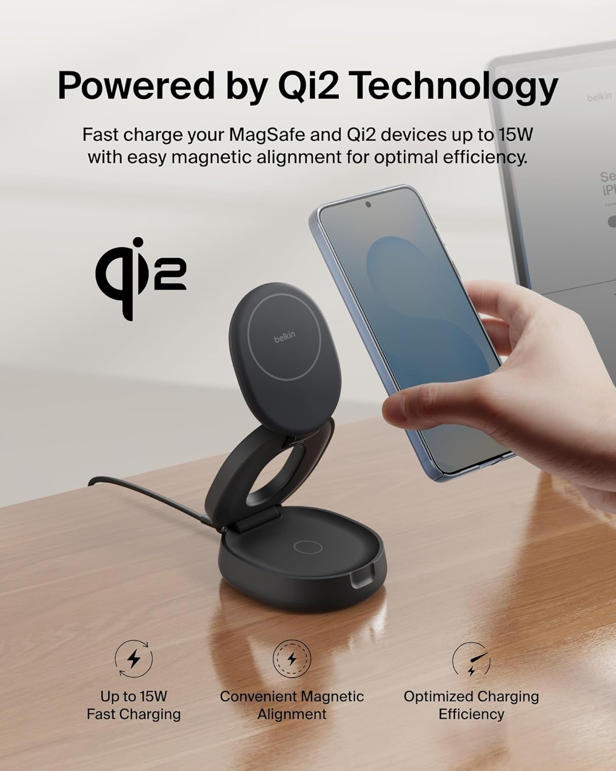 Thumbnail 3 de Belkin MagSafe Charger 2-in-1 Qi2 Wireless Station with 15W Fast Charge