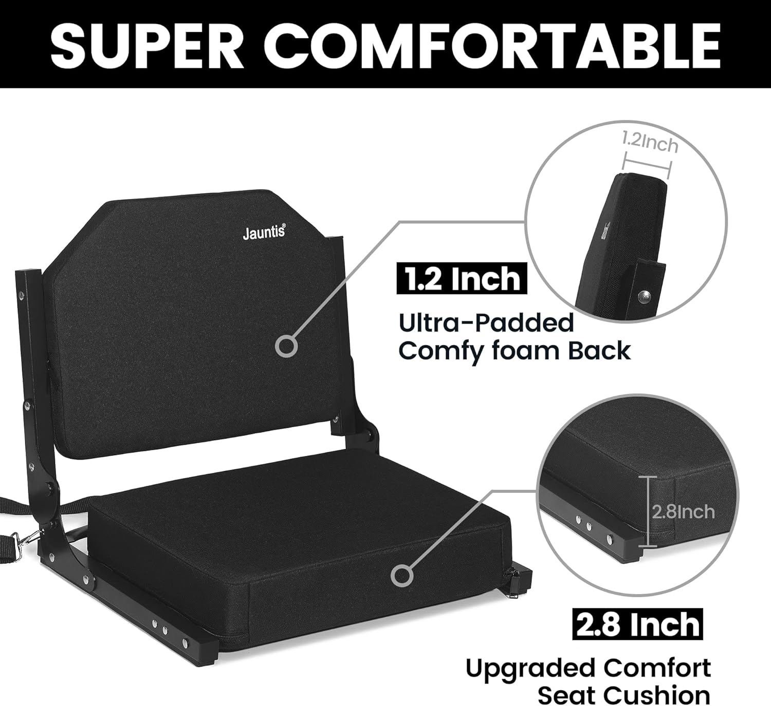 Detalle de Jauntis Stadium Seats for Bleachers (2-Pack) with Ultra-Padded Foam Backs, Cushion, and Shoulder Strap