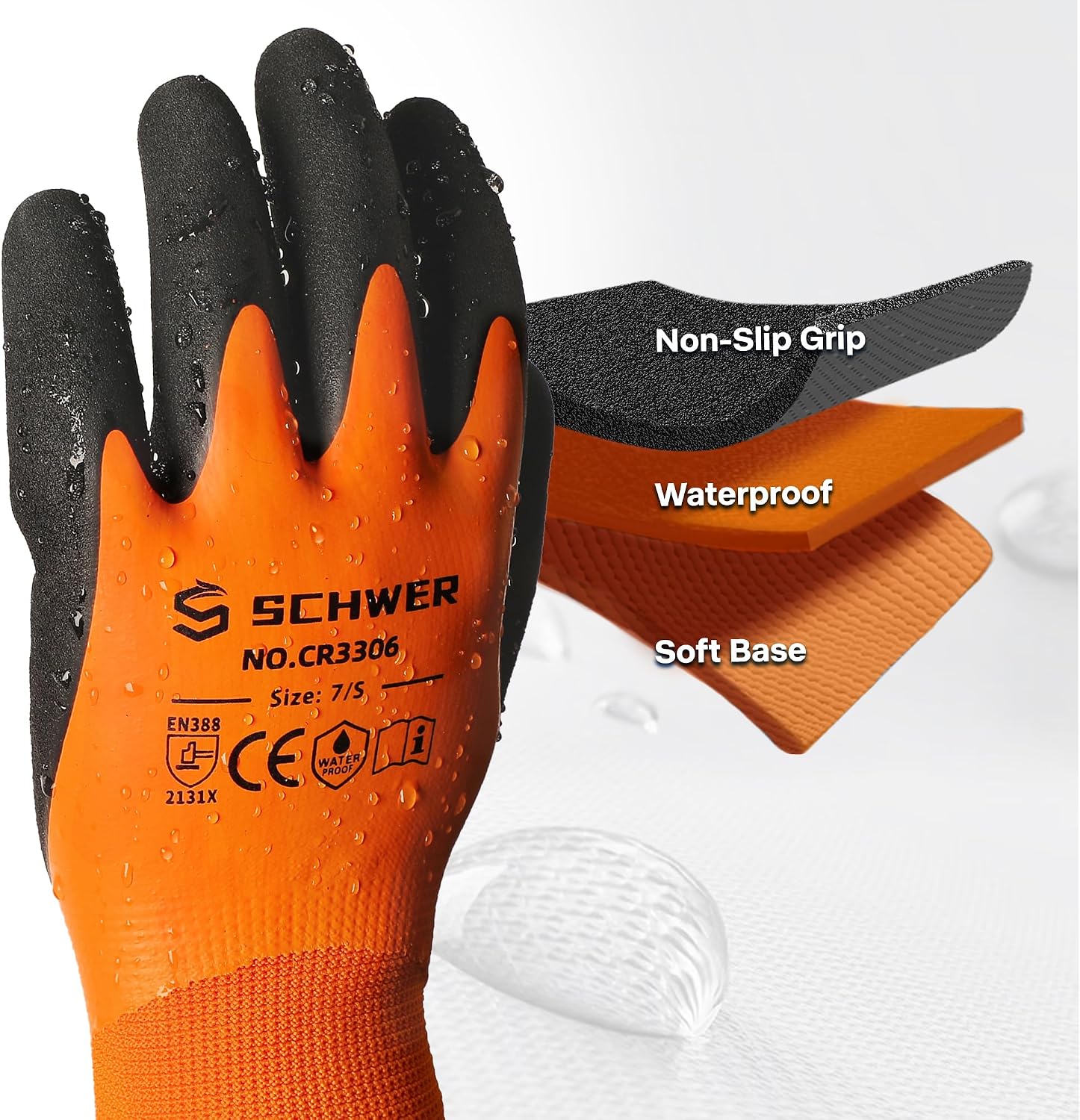 Detalle de Schwer CR3306 Waterproof Work Gloves, Medium, Double Latex-Coated, ANSI A2