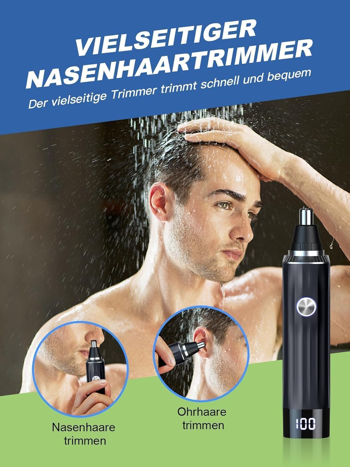 Detalle 2 de Nasenhaartrimmer 2‑in‑1 USB‑wiederaufladbar mit LED 💈