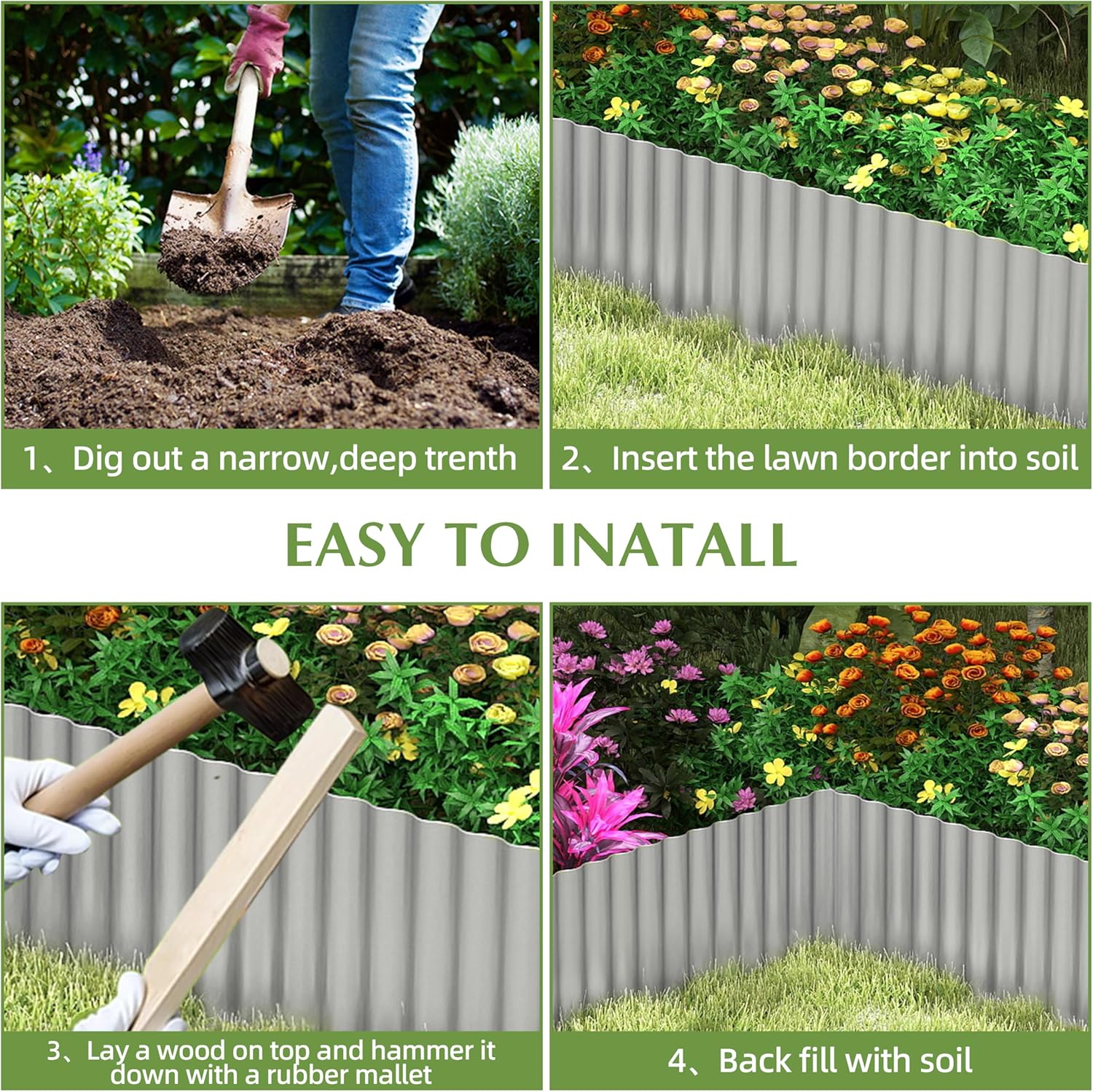 Thumbnail 3 de Metal Garden Edging Border: Corrugated Steel Landscaping, DIY for Lawn (Silver, 6 Inch x 10FT)