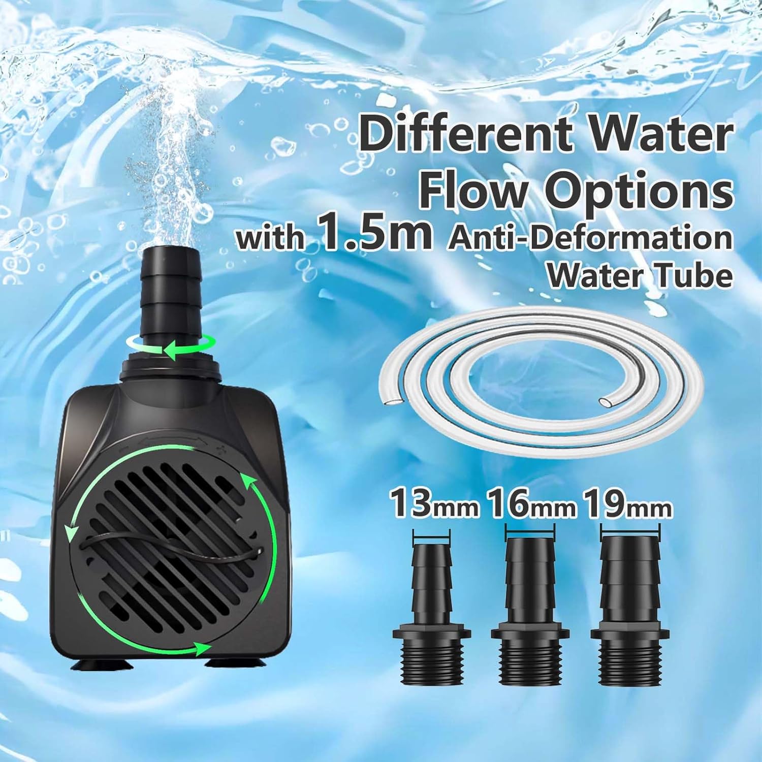 Detalle de SongLong 1500L/H 25W Submersible Water Pump (3m Cable) – Ultra Quiet, 2m Lift, Overheating Protection