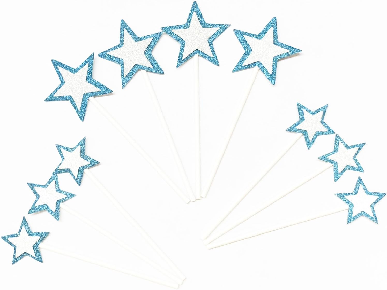 Detalle de AILEXI Handmade Glitter Cake Decorating Toppers – Light Blue/Silver Stars (10 Pack)