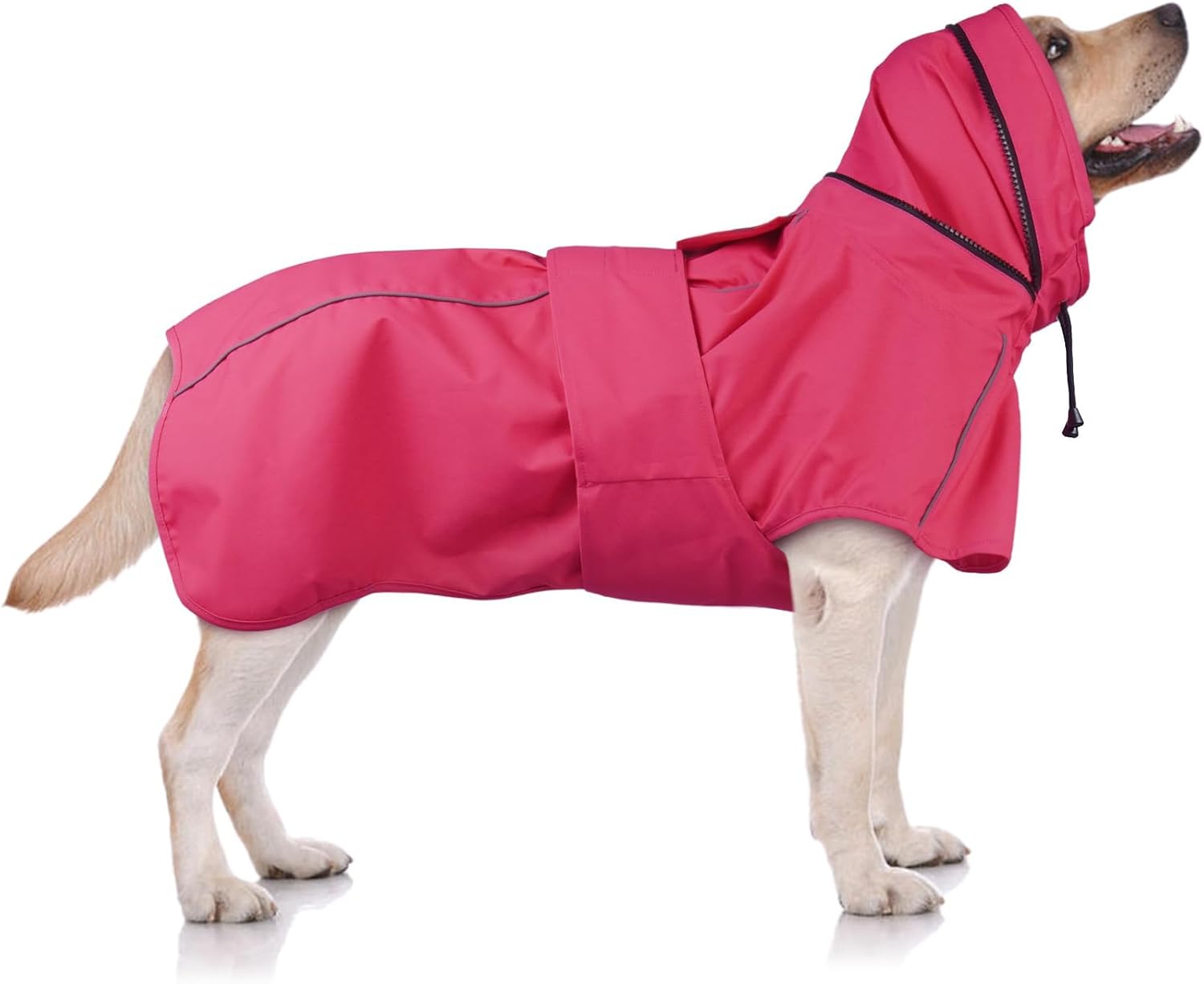 Detalle de OUOBOB Waterproof Dog Coat for Large Dogs with Hood (3XL) – Pink, Reflective, Lightweight Rainwear