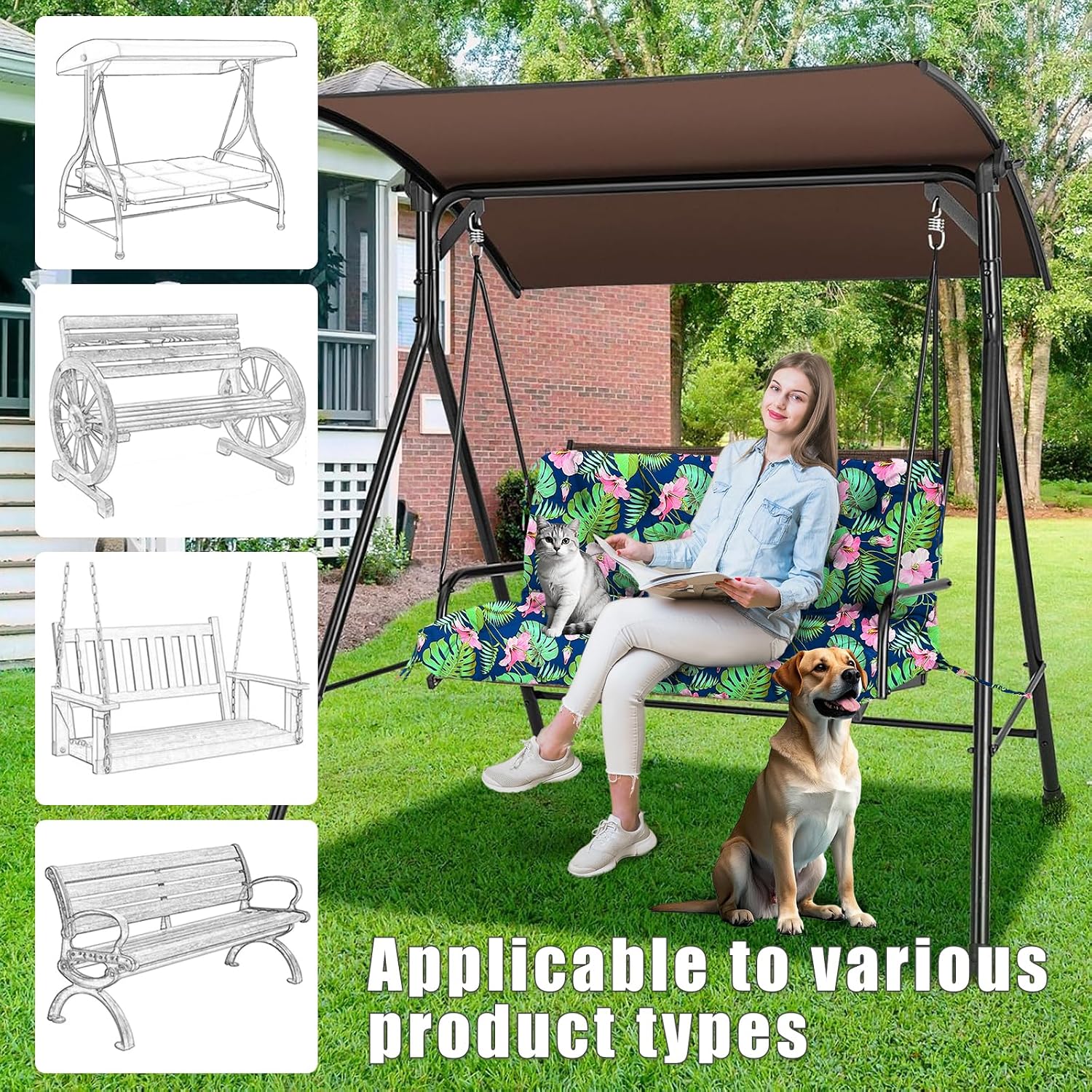 Thumbnail 5 de Amdieu Garden Swing Cushions 3 Seater – 12cm Thick, Orange, with Backrest, 8 Ties, Waterproof Bench Cushions for Outdoor Furniture