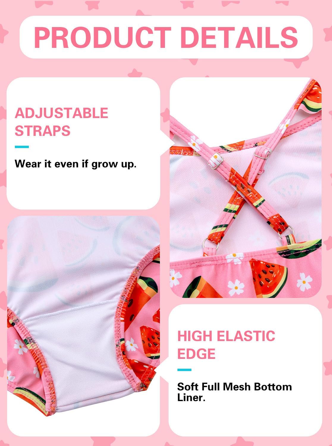 Thumbnail 3 de XiaoMoSha Girls One-Piece Swimsuit with Adjustable Straps