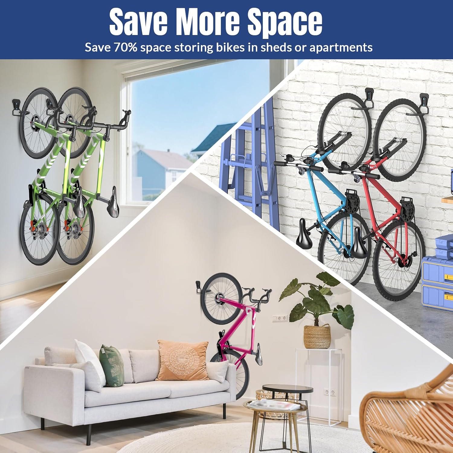Detalle de Euqvunn: Support mural pour vélo – Lot de 4 crochets robustes 35–45 kg