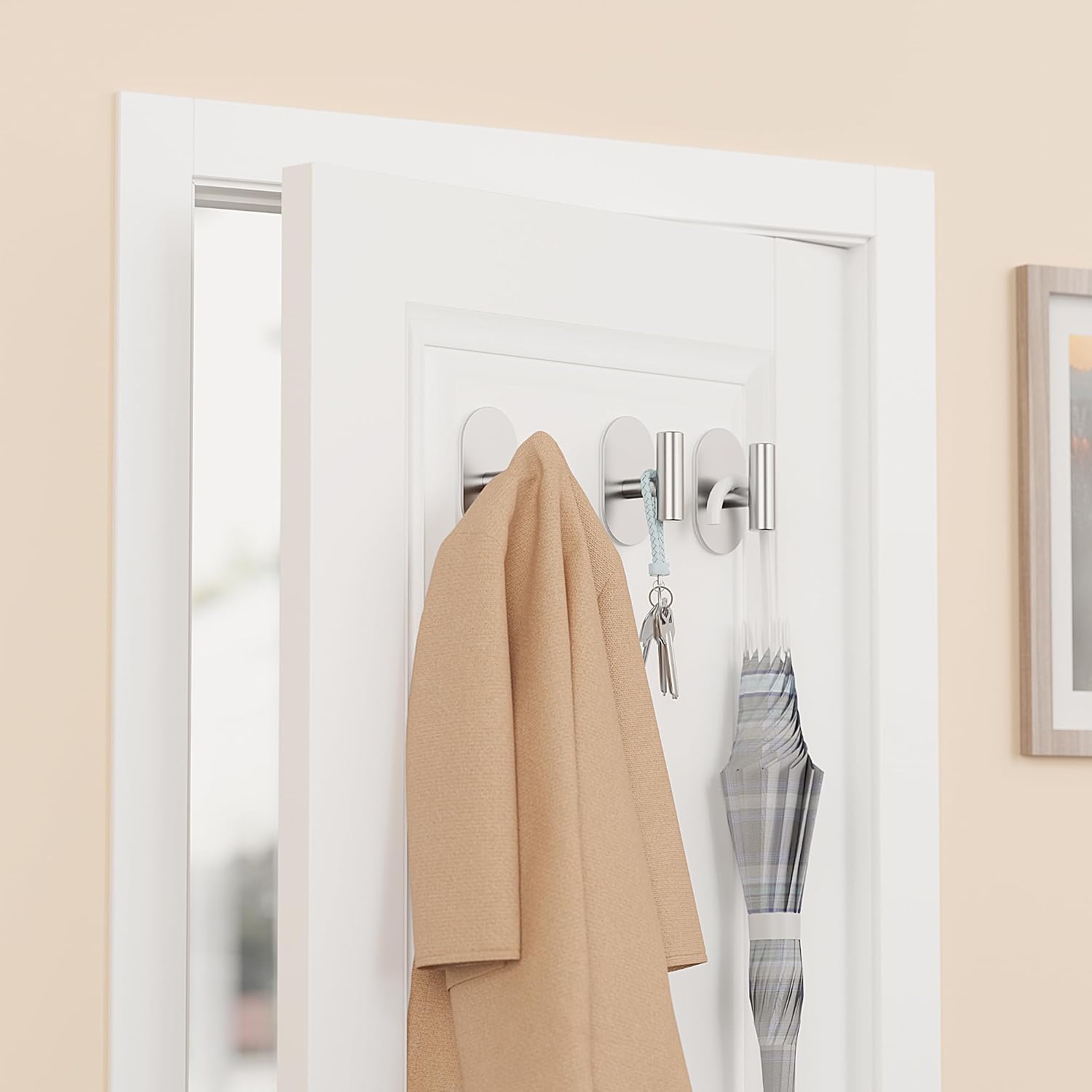 Detalle 2 de Aikzik 2 Pack Large Stainless Steel Self-Adhesive Hooks – Heavy Duty, 12kg+ Load