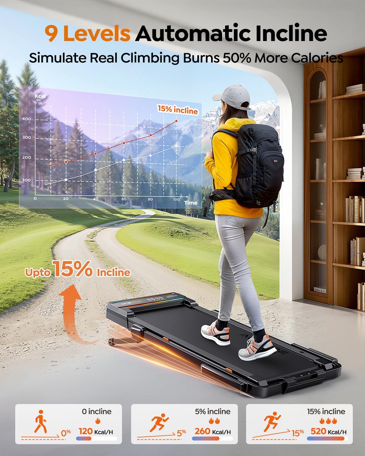 Thumbnail 1 de Laufband für Zuhause mit Neigung – 5 IN 1 Walking Pad mit 12% Steigung, 2,5 PS, klappbar