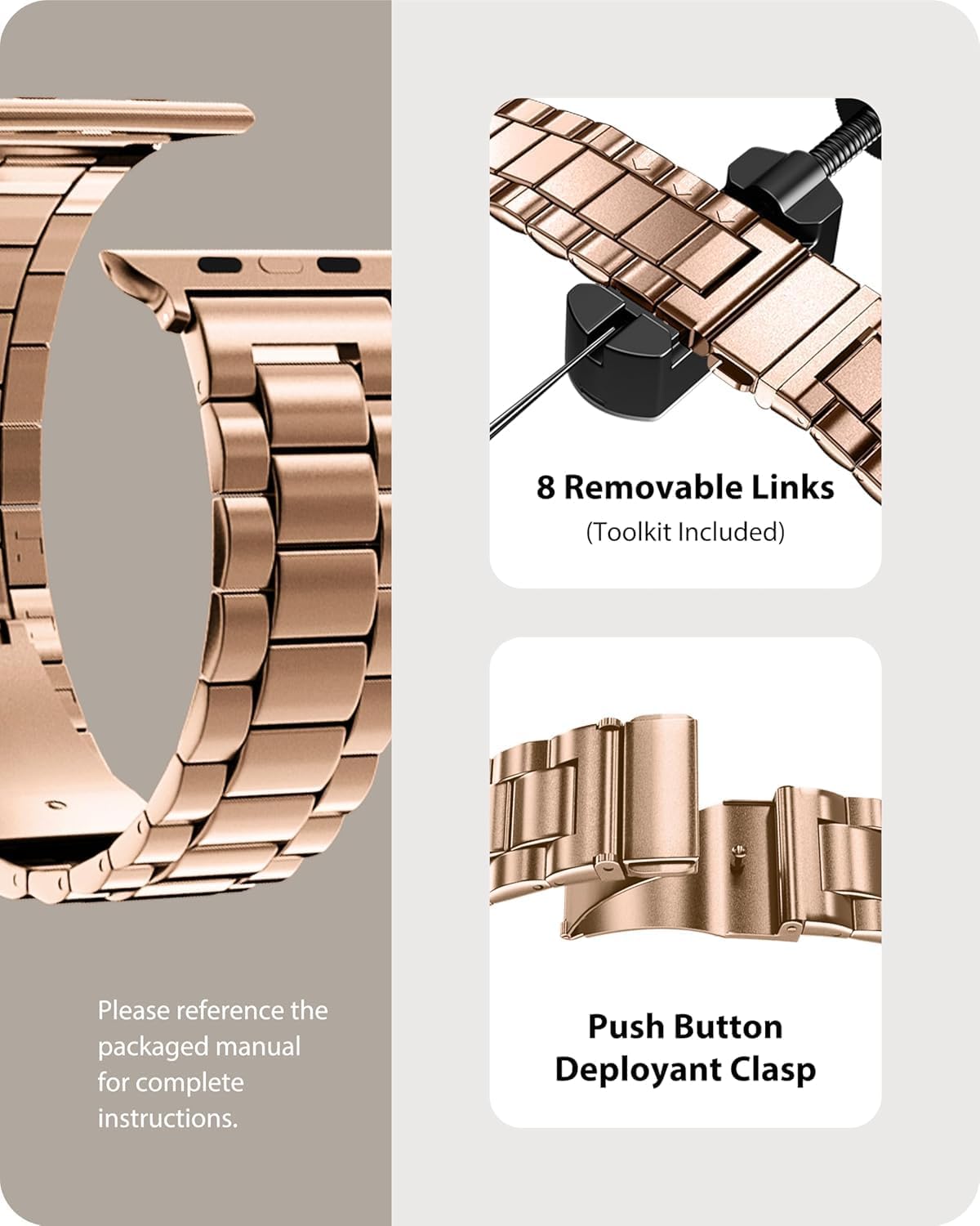 Thumbnail 3 de Fullmosa Stainless Steel Apple Watch Band with Rose Gold Accents and Protective Case