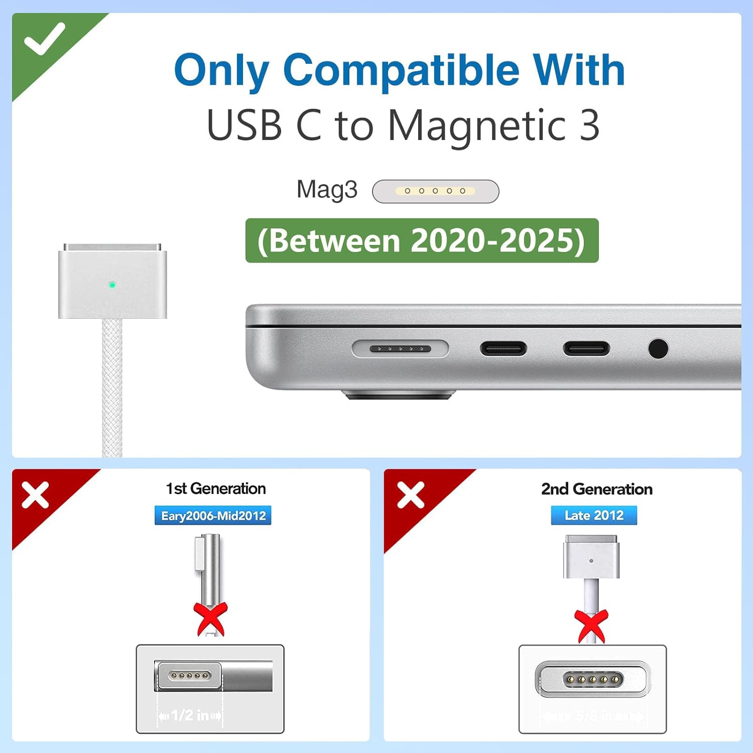 Thumbnail 5 de SURGKET USB-C to Mag 3 Cable for MacBook Pro/Air 2021–2025 (M1–M4, 14–16in) – Nylon Braided 2m
