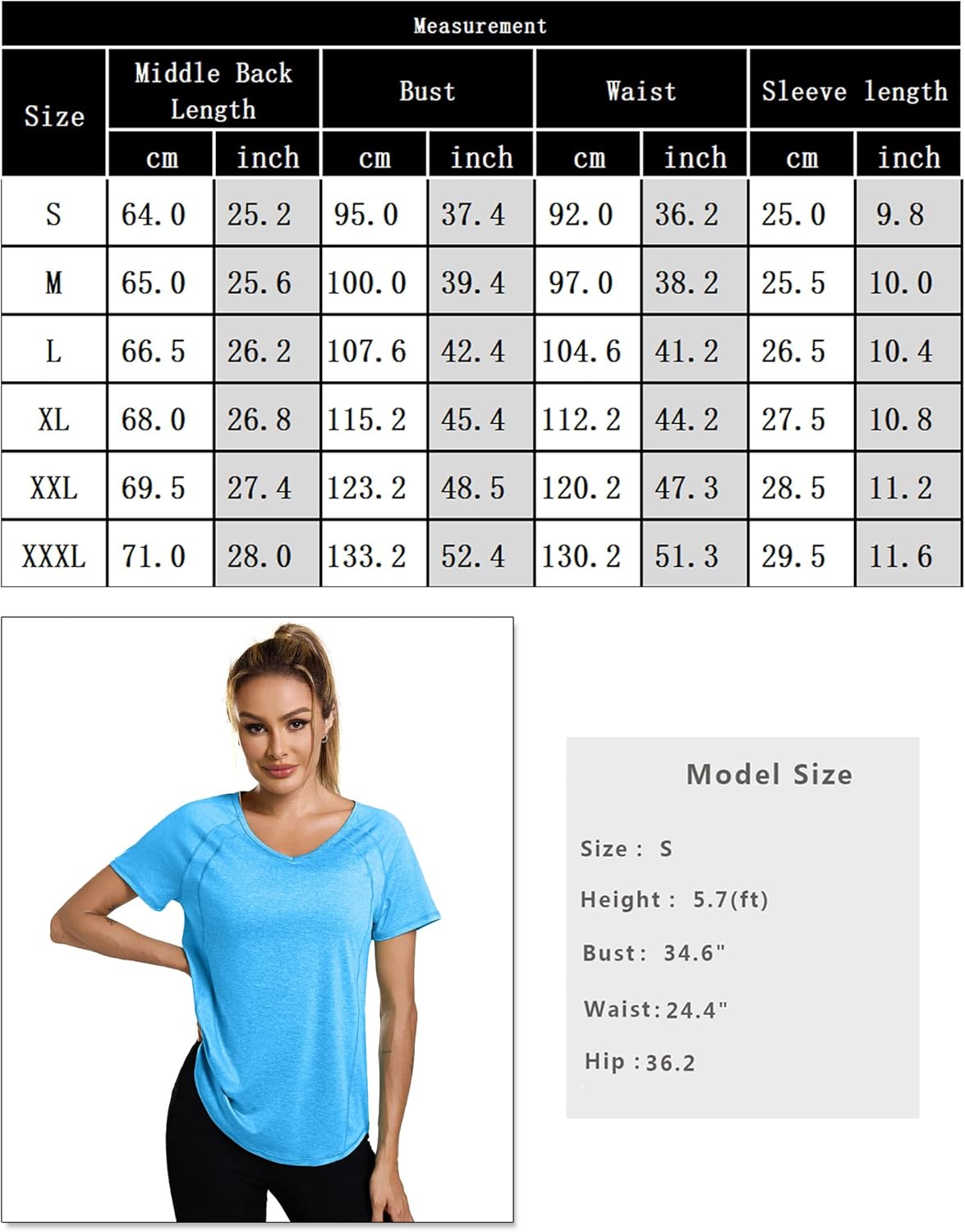 Thumbnail 6 de Wayleb Maglietta Sportiva da Donna a scollo a V con maniche raglan, traspirante e leggera (S-3XL)