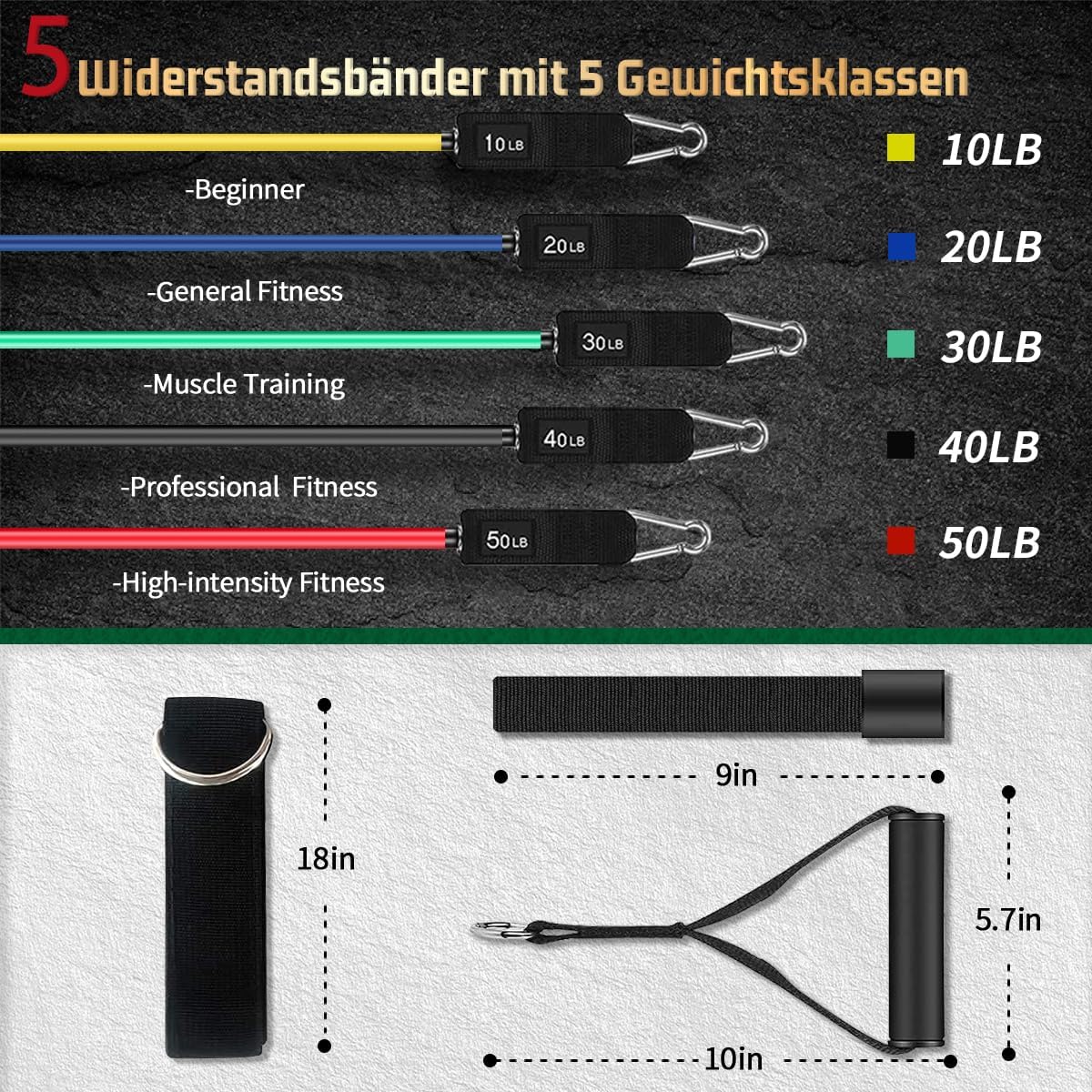 Thumbnail 2 de VEICK Widerstandsbänder-Set (5er) mit Griffen, Knöchelriemen und Türanker – Trainingsbänder fürs Heimtraining