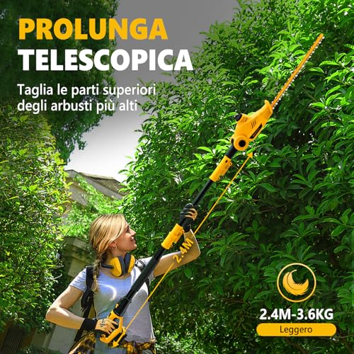 Detalle de Alloyman Tagliasiepi Telescopico a Batteria 20V MAX con Doppia Batteria, Lama da 40 cm e Asta Estensibile 2,4 m