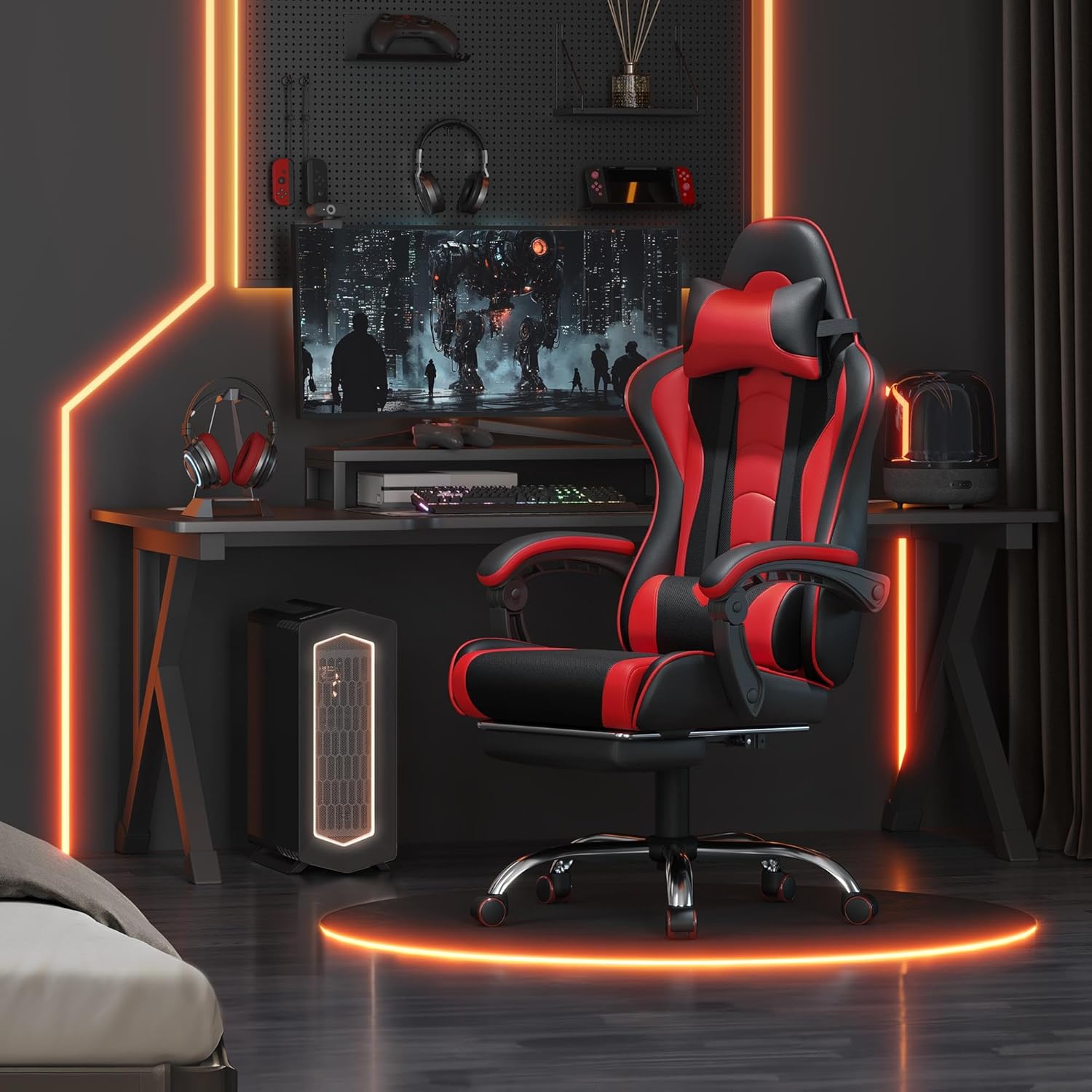 Detalle 2 de Yaheetech Sedia Gaming Ergonomica Massaggiante Rosso