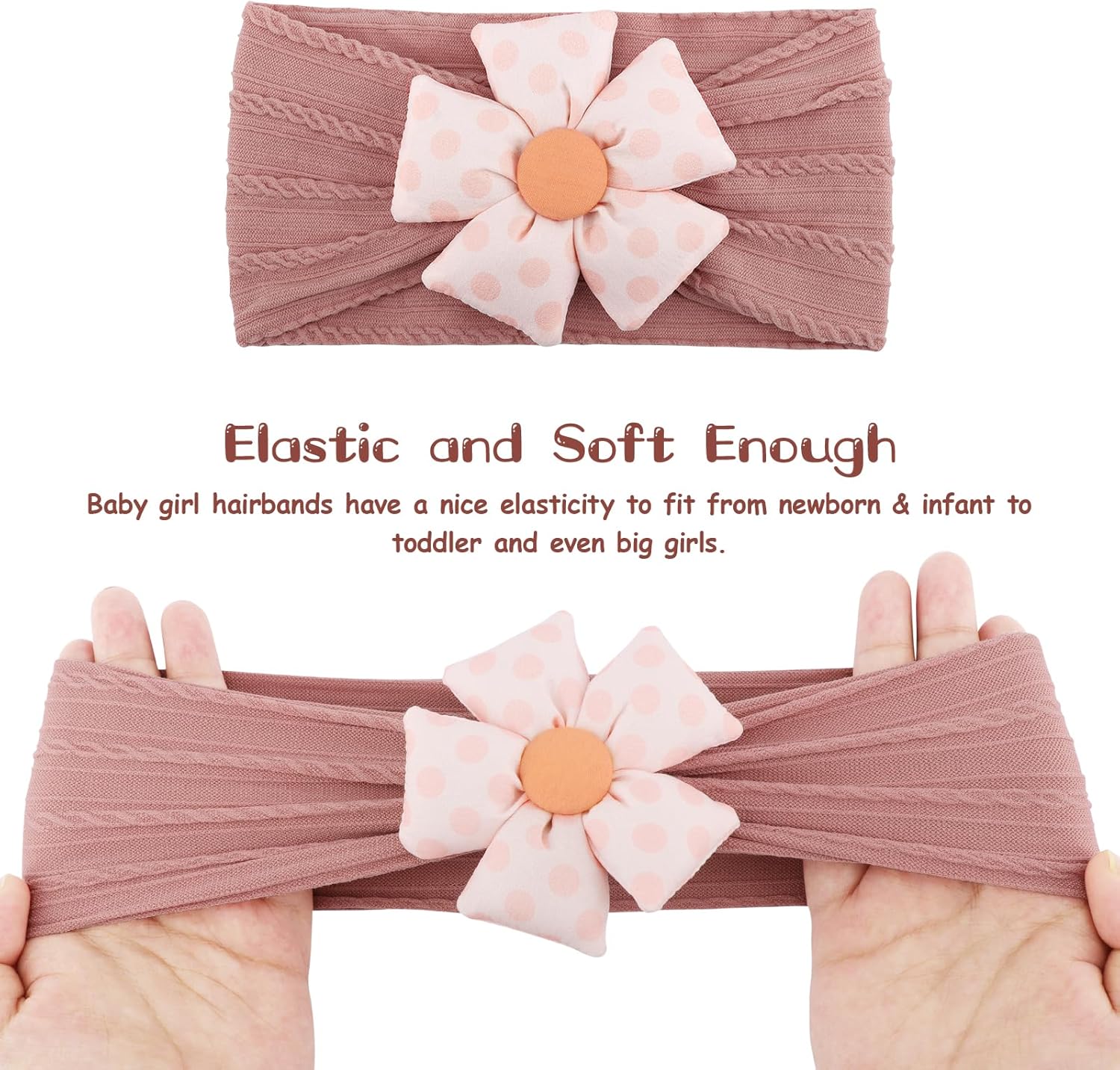 Detalle 2 de DRESHOW 3 Pack Girls Headbands – Stretchy Nylon Flower Hair Accessories