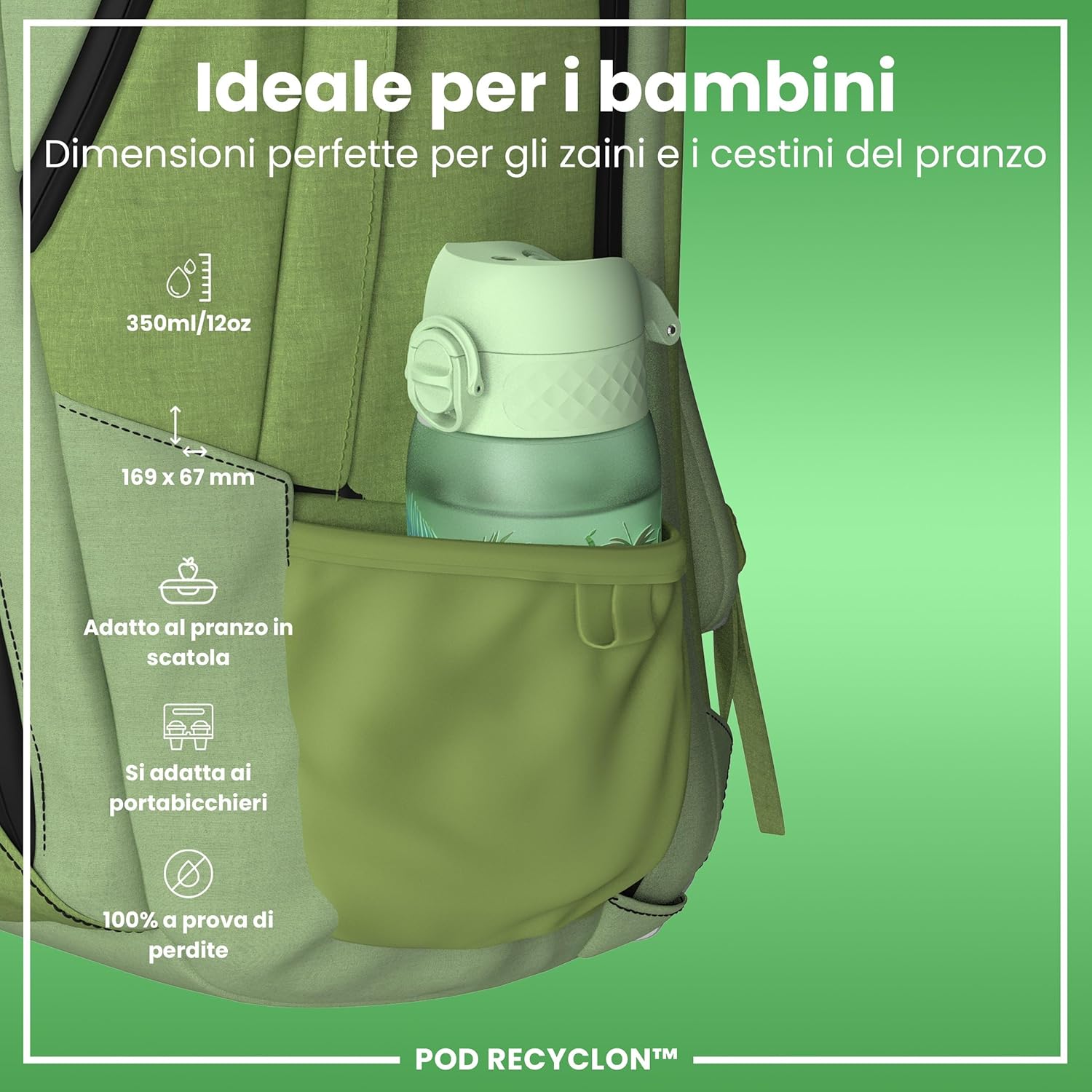 Detalle de Ion8 Borraccia per Bambini 350 ml – a prova di perdite, Panda
