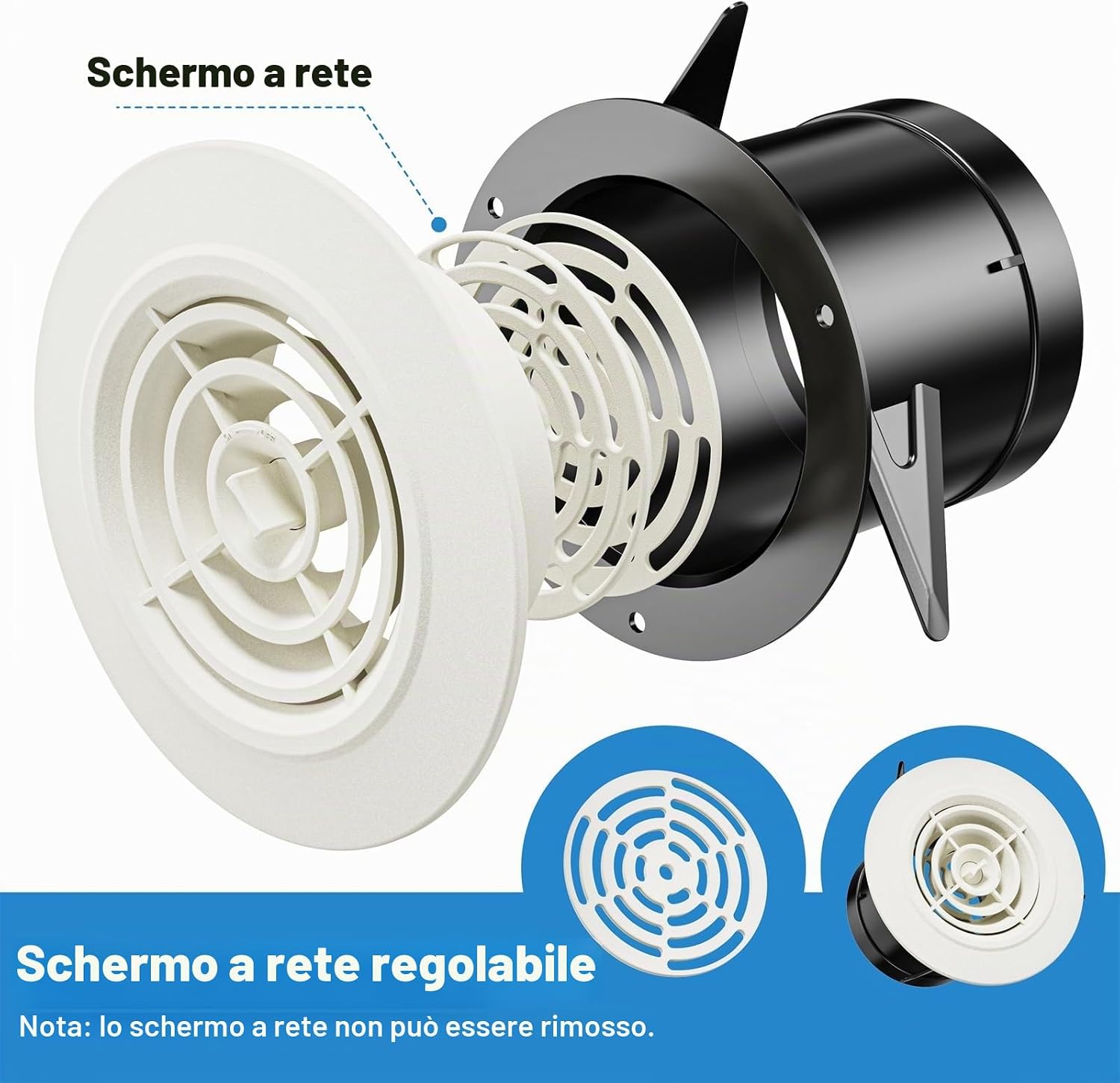 Thumbnail 1 de Hon&Guan 75mm Condotti di Ventilazione Rotonda in ABS con Protezione Insetti e Valvola Regolabile – Bianco
