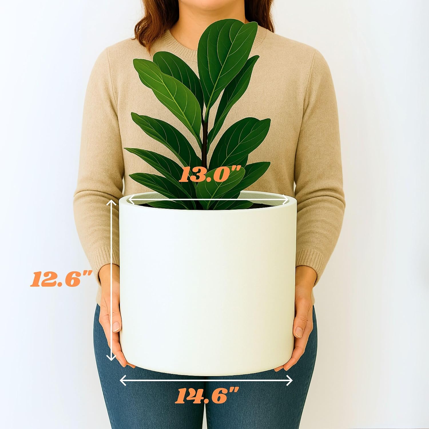 Detalle de Fox & Fern 8719327037300 Plant Pot, 15-Inch Fiberstone, Matte White