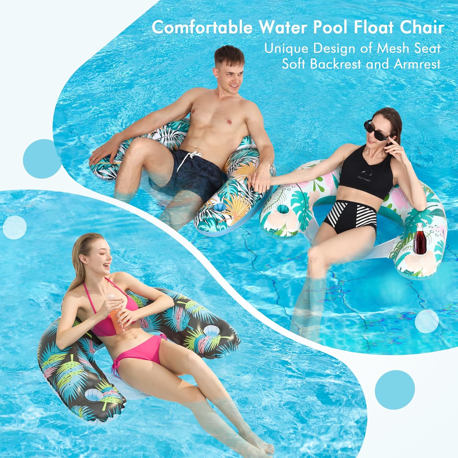 Thumbnail 5 de 4-Pack Adult Pool Float Chairs with Cup Holders (OKSUWATER)
