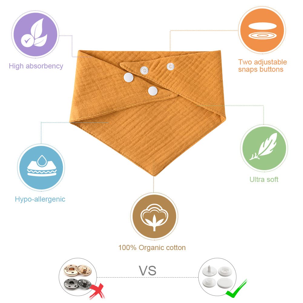 Thumbnail 3 de Vicloon Muslin Baby Lätzchen (100% Baumwolle Musselin) – 8er-Set Sabberdreiecktücher mit Druckknöpfen
