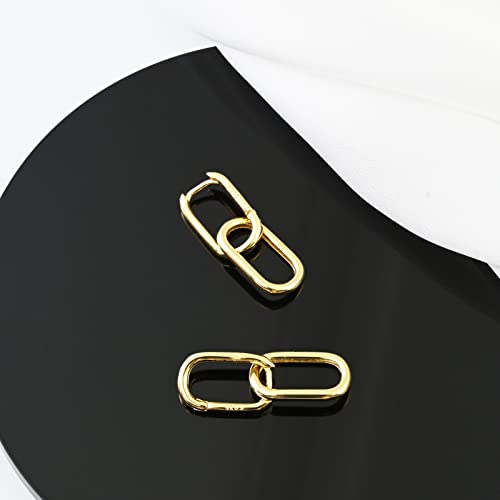 Detalle de Weviway 925 Sterling Silver Double Ring Oval Huggie Hoop Earrings – Gold Plated, Hypoallergenic for Sensitive Ears