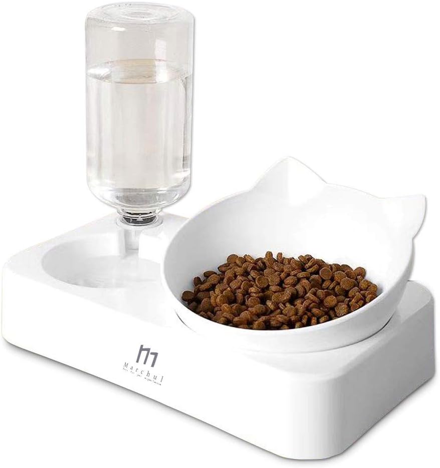 Detalle de Marchul Cat Gravity Water and Food Bowls set with tilted bowls and automatic refilling
