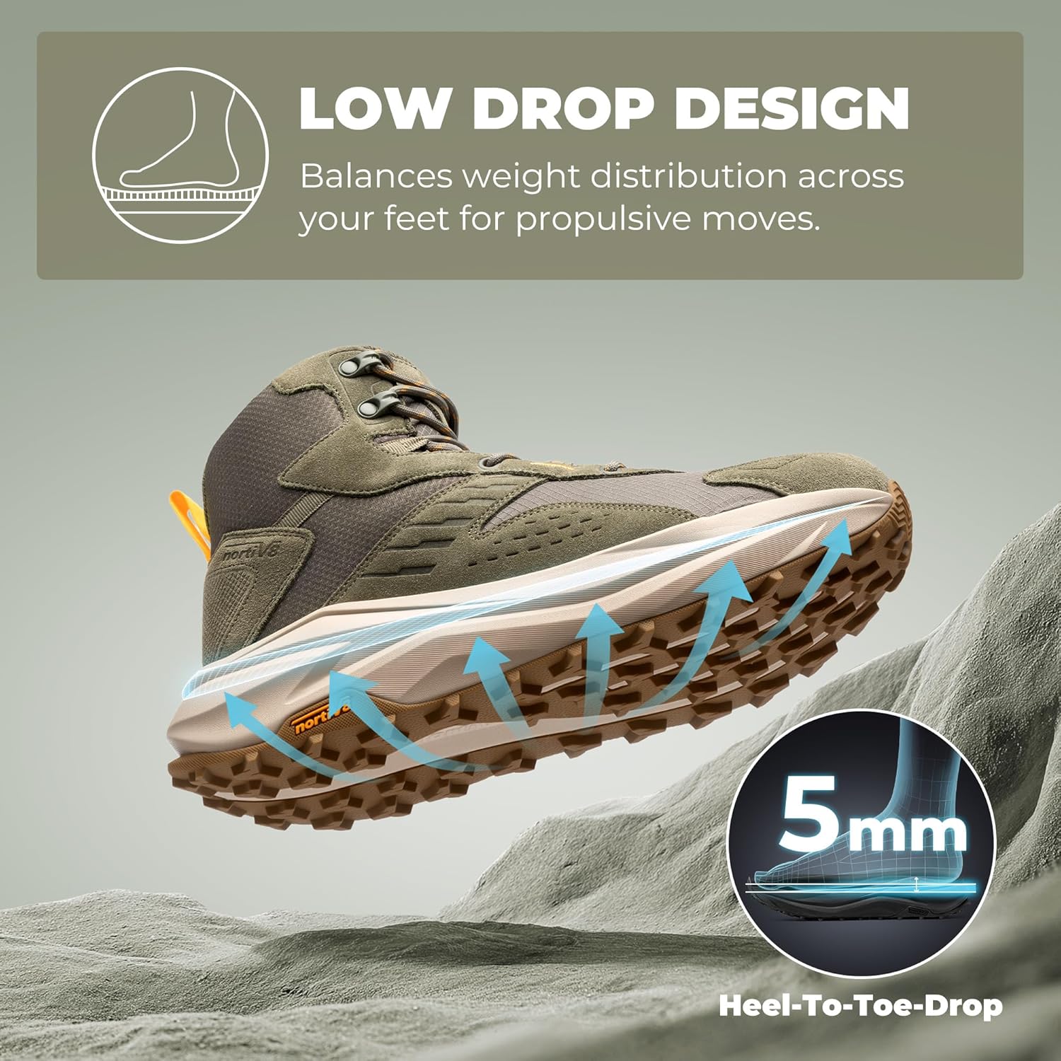Detalle de NORTIV 8 Men’s Wide Toe Box Waterproof Hiking Boots (Low Drop) Katahdin