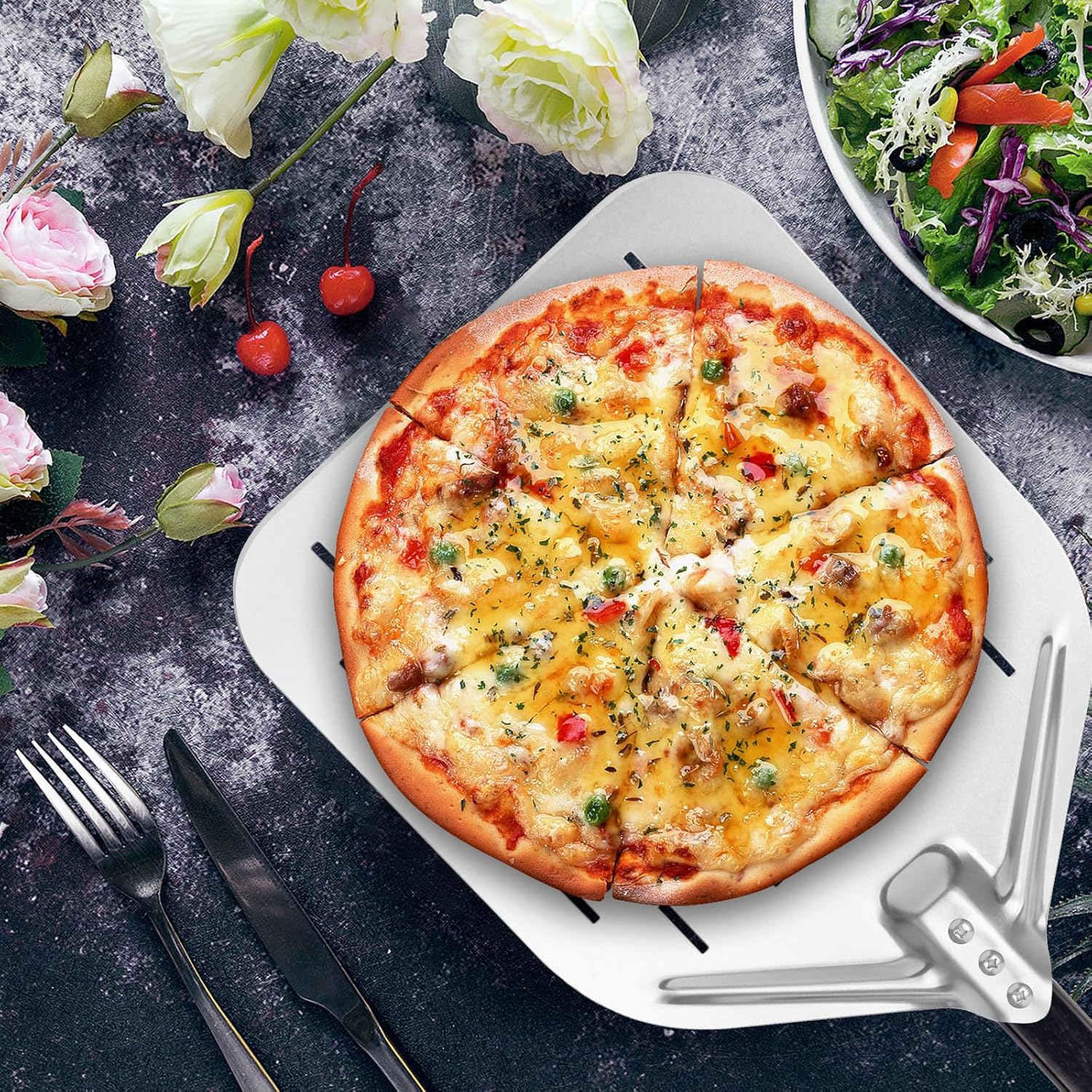 Thumbnail 5 de HOUSLUX Pizzaschieber 40 × 30 cm – Große Pizzaschaufel mit Holzgriff und abnehmbarem Griff