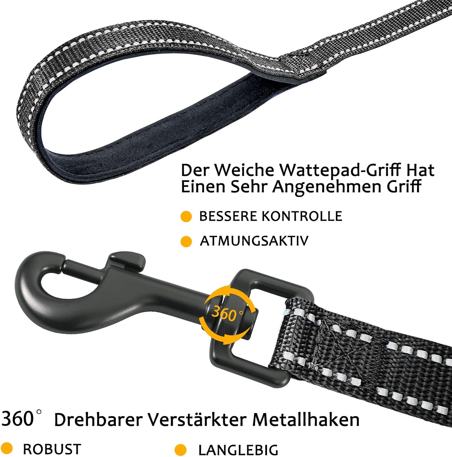 Thumbnail 3 de Demigreat Schleppleine für Hunde mit reflektierenden Streifen (3 m–20 m) – gepolsterter Griff & Drehhaken