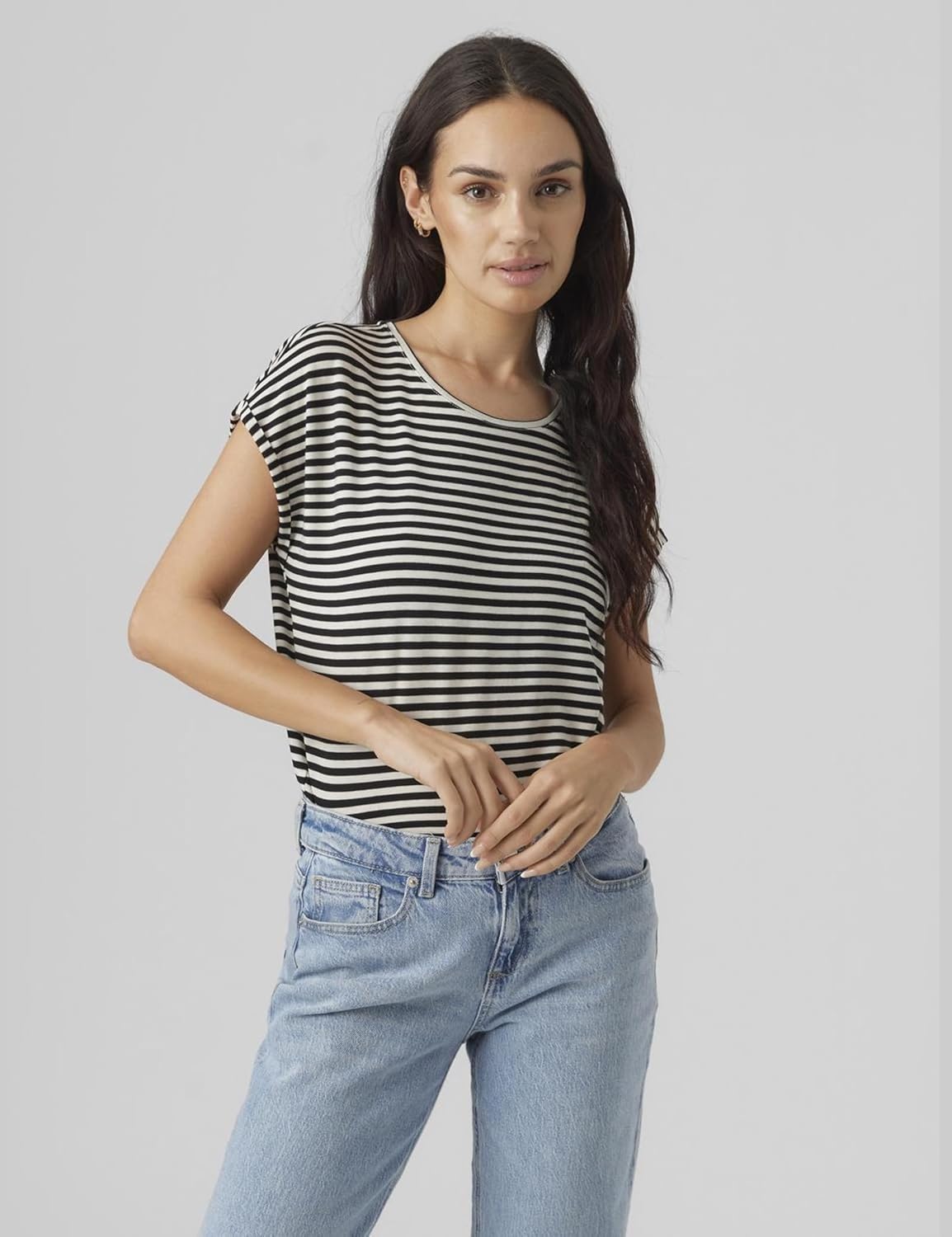 Thumbnail 1 de VERO MODA Damen Vmava Plain Ss Top Stripe T-Shirt