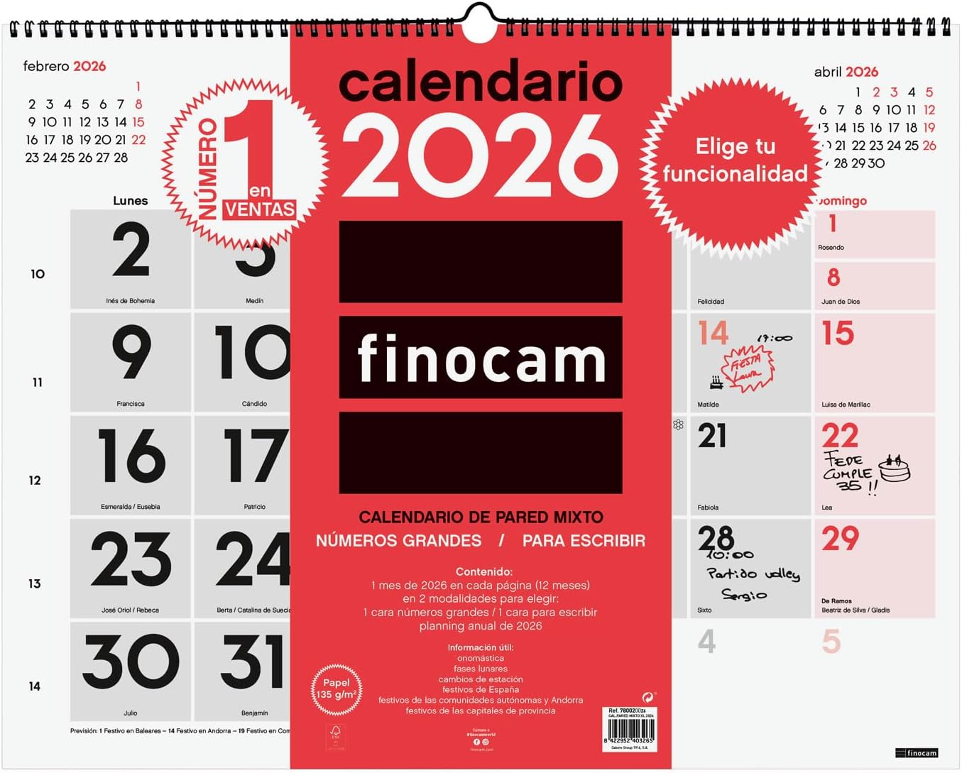 Thumbnail 6 de Finocam Calendario de Pared Números Grandes 2026