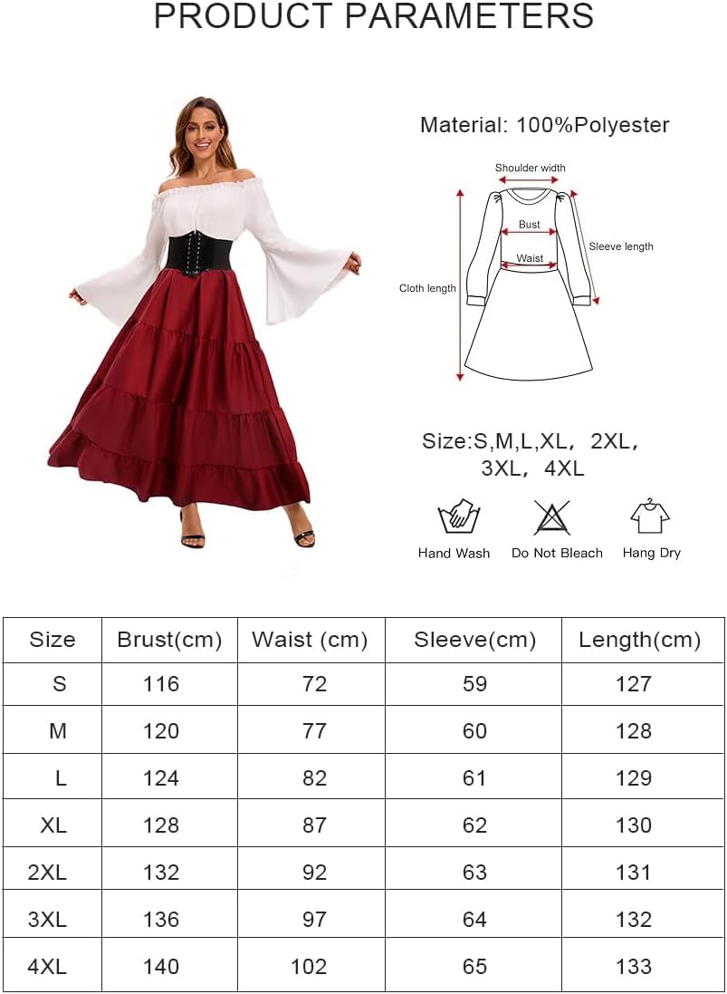 Thumbnail 5 de Feynman Robe médiévale rétro pour femme à manches trompette – robe maxi velours pour carnaval, Halloween et fêtes