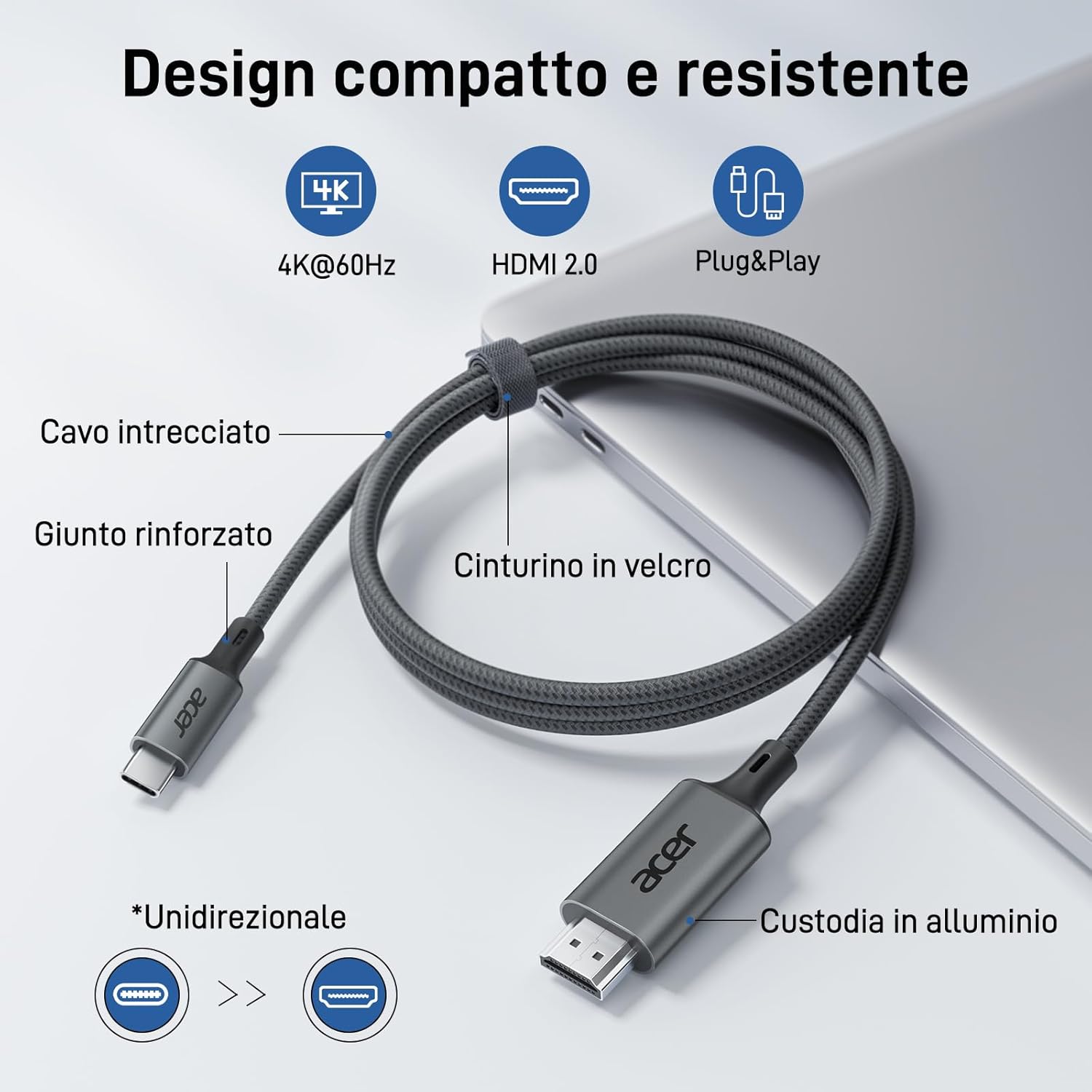 Thumbnail 3 de Cavo USB-C a HDMI 4K@60Hz Acer Thunderbolt 4 2m — compatibile con iPhone, MacBook, Surface e altro