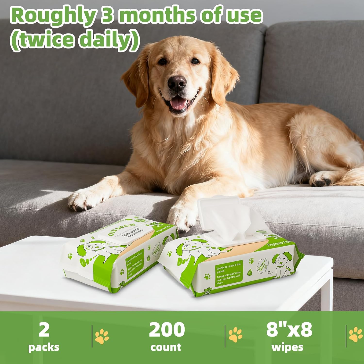 Thumbnail 5 de OIRLVCE 200-pack Hypoallergenic Dog Wet Wipes (Fragrance Free) for paws, bum, ears & eyes