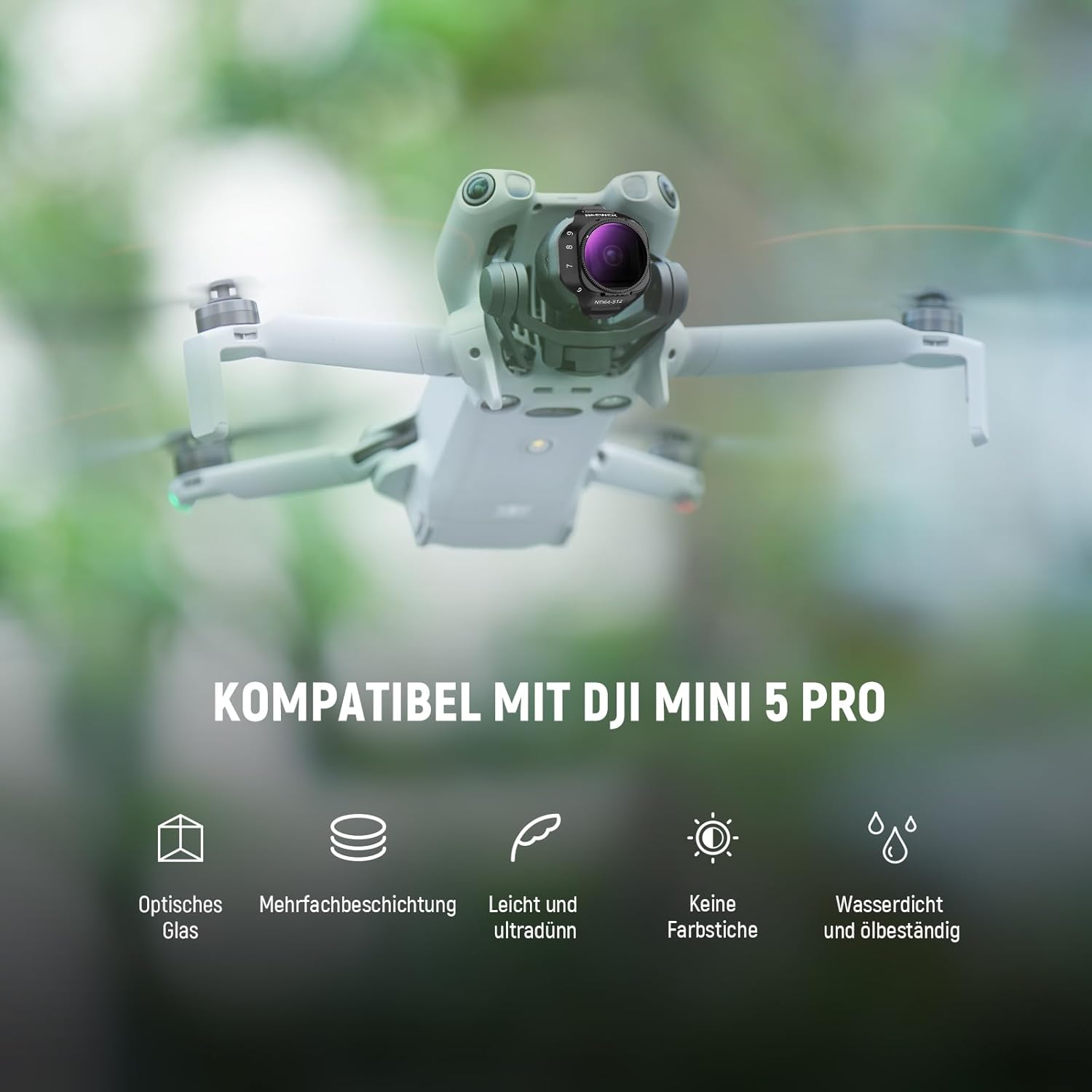 Thumbnail 1 de NEEWER Variabler ND Filter Set für DJI Mini 5 Pro (ND2-32 + ND64-512) im 2er-Pack – Snap-on, optisches Glas