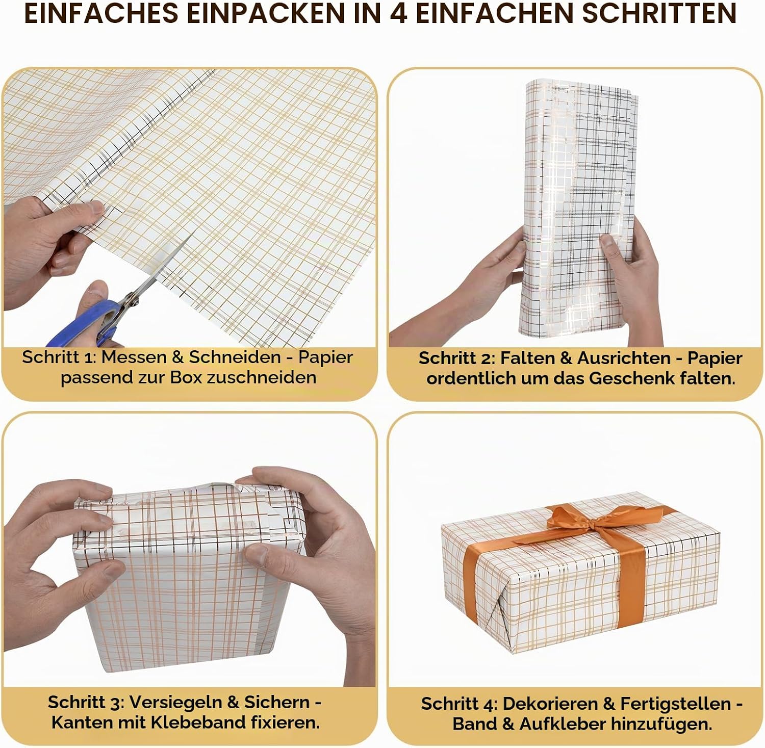 Detalle de KNJOMZIE Geschenkpapier Set 8 Blatt 70x50 cm – Weiß-Goldfolie, hochwertiges Kupferpapier