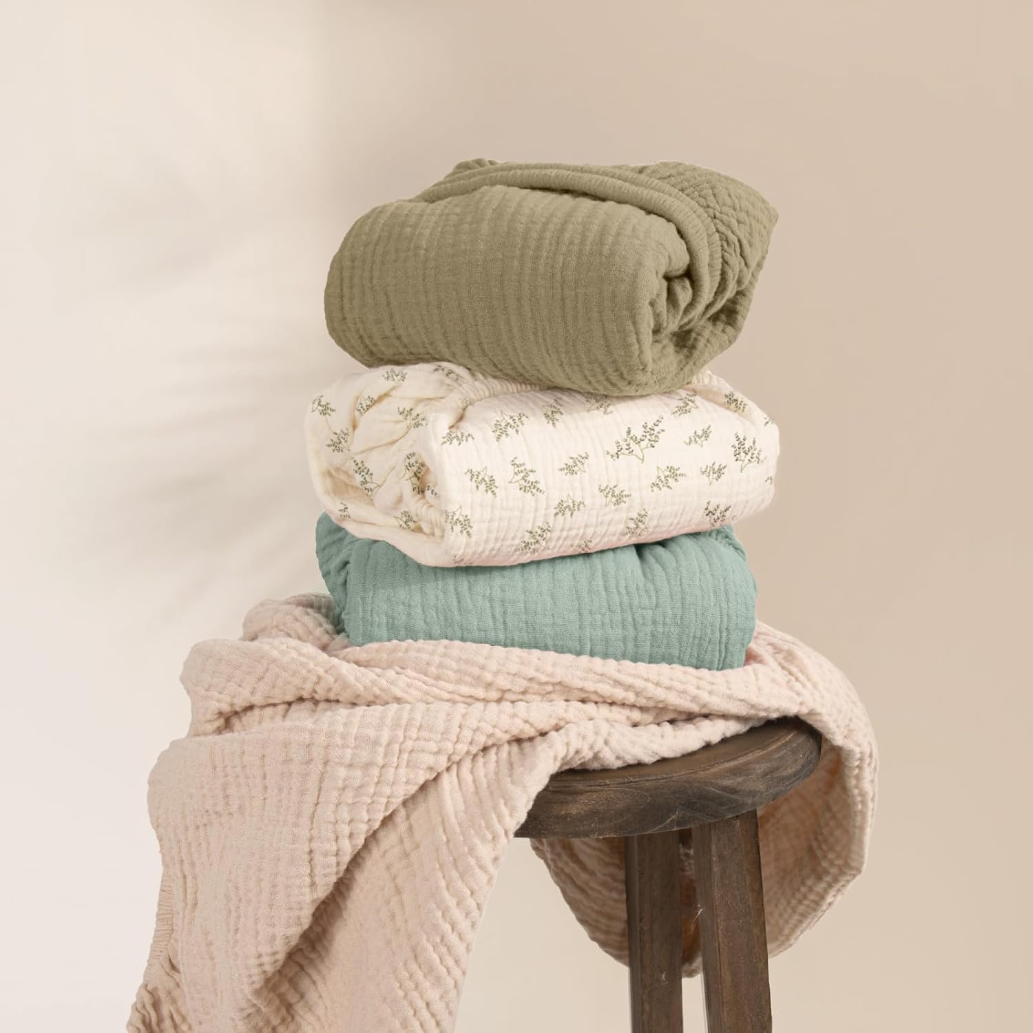 Detalle de lulumoon NS-CPC-2-005 Muslin Changing Pad Covers, 100% Cotton, Olive & Cream