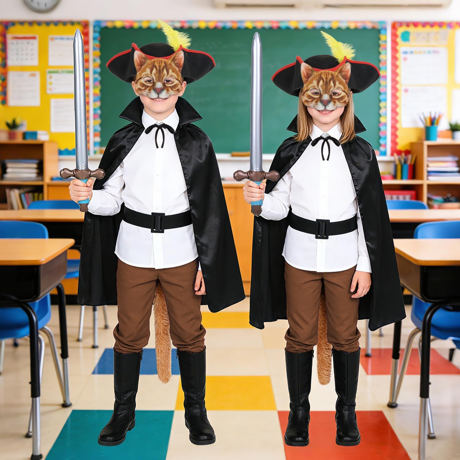 Detalle 2 de iZoeL Puss Costume Kids Cat Warrior with 86cm Cape