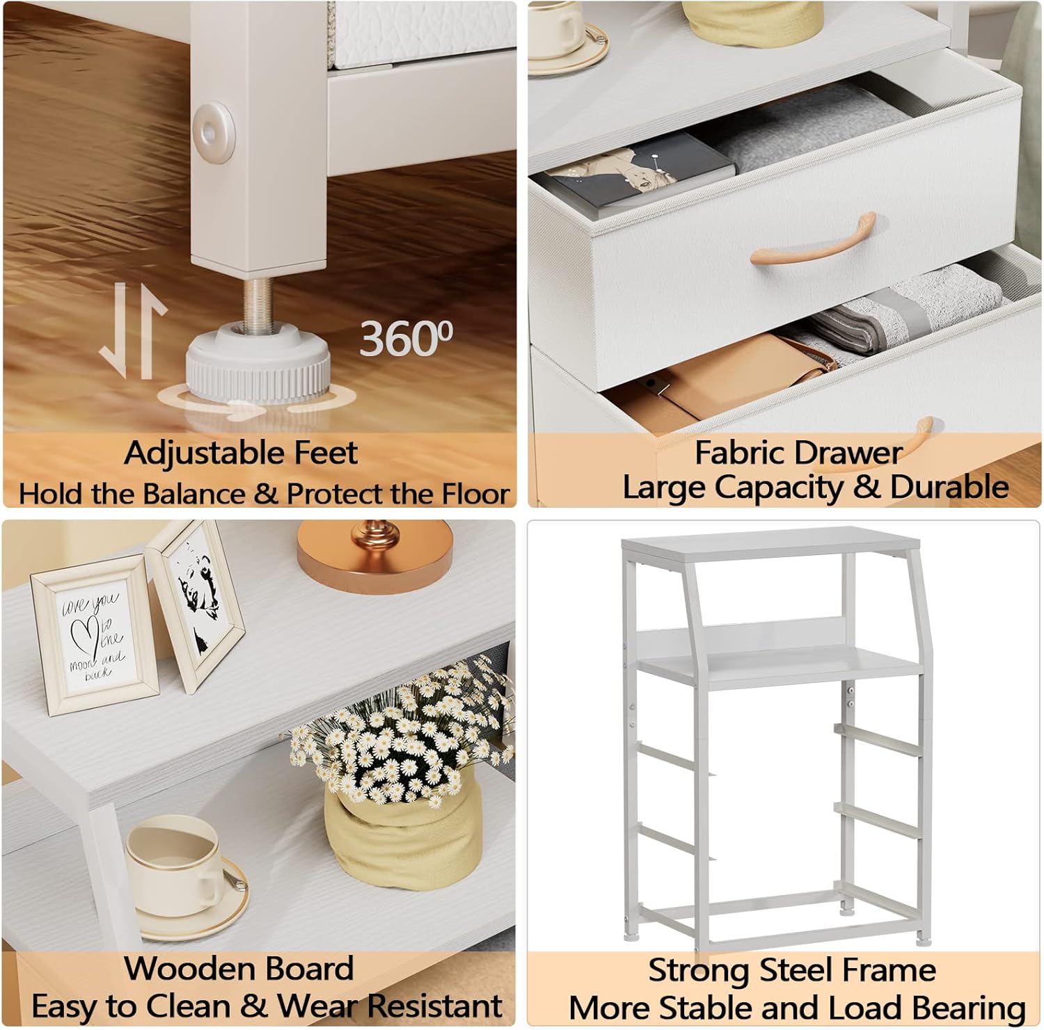 Thumbnail 4 de Furnulem White Nightstand 3-Drawer 28.3" H