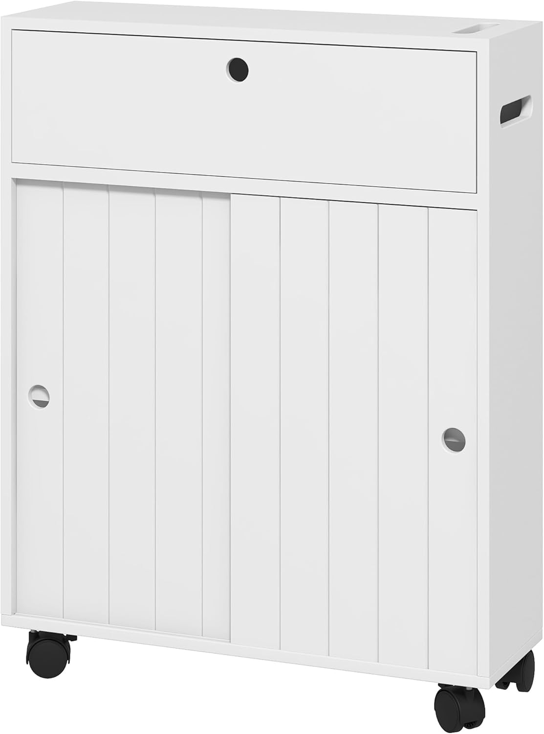 Kleankin Meuble de Rangement Salle de Bain – Meuble WC à portes coulissantes, 52 x 17 x 67 cm, Blanc