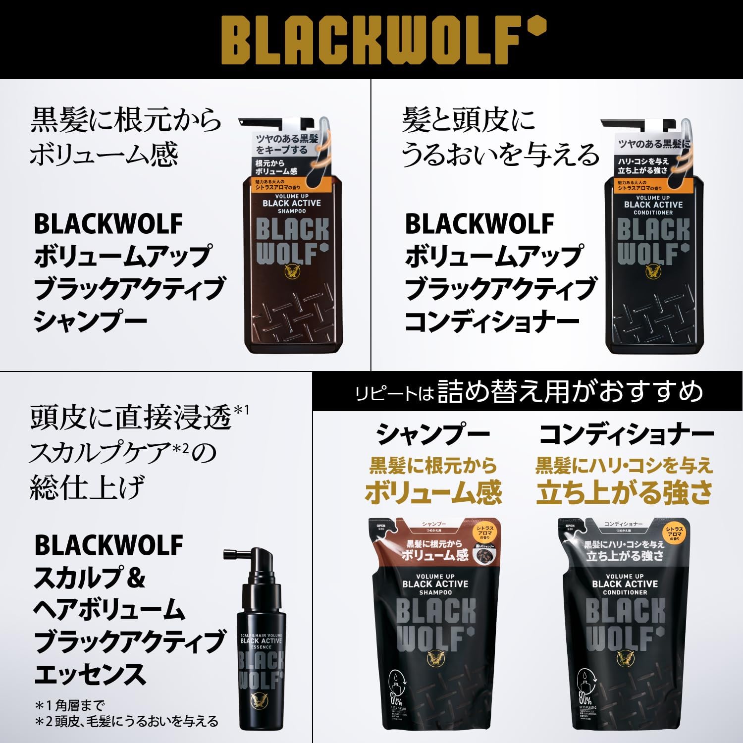 Detalle 2 de BLACKWOLF ボリュームアップ ブラックアクティブ コンディショナー詰替 350mL