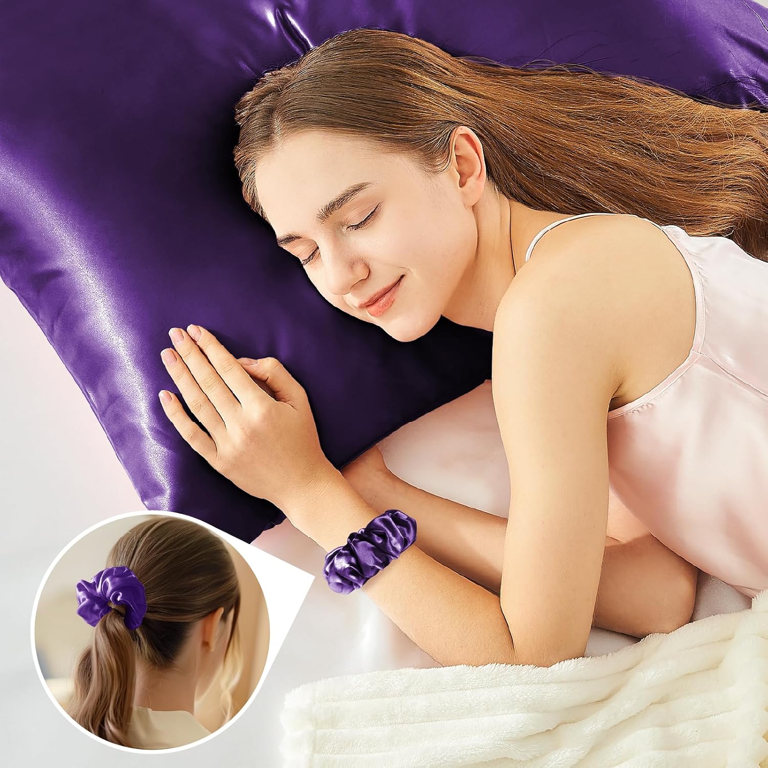 Thumbnail 4 de BEDELITE Satin Kissenbezug 80x80 Lila