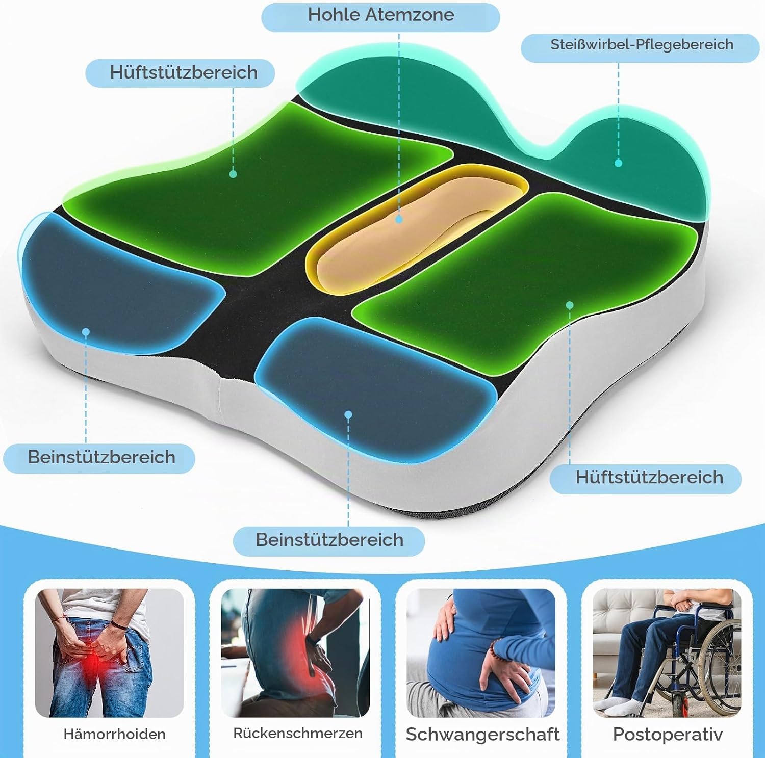 Thumbnail 2 de DmTown Orthopädisches Sitzkissen für Steißbein & Hämorrhoiden (Memory Foam, große Ausführung)
