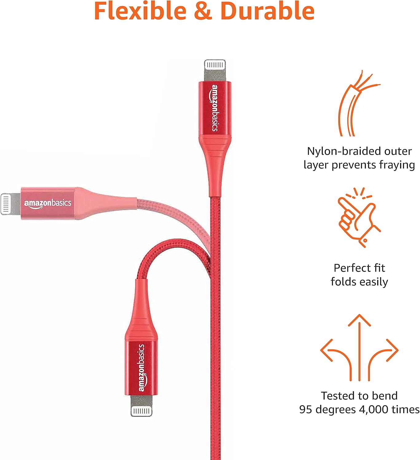 Thumbnail 4 de Amazon Basics USB-A auf Lightning Verbindungskabel (MFi), rot, 1,8 m – für iPhone & iPad