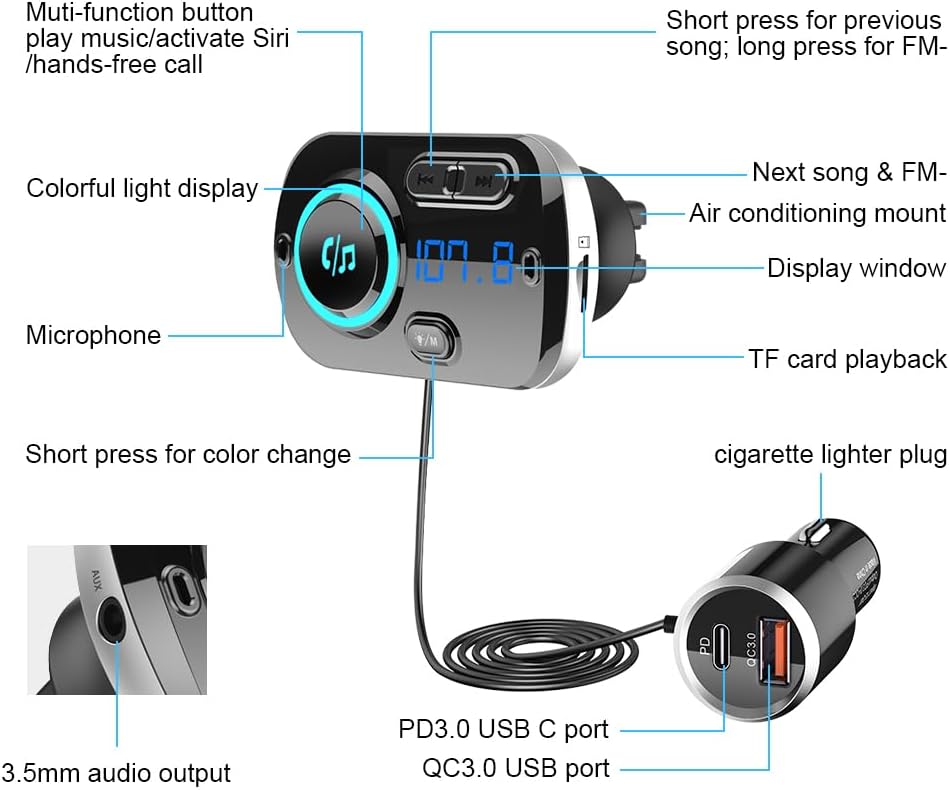 Thumbnail 5 de SONRU FM Transmitter Bluetooth 5.3 with 30W PD Car Charger