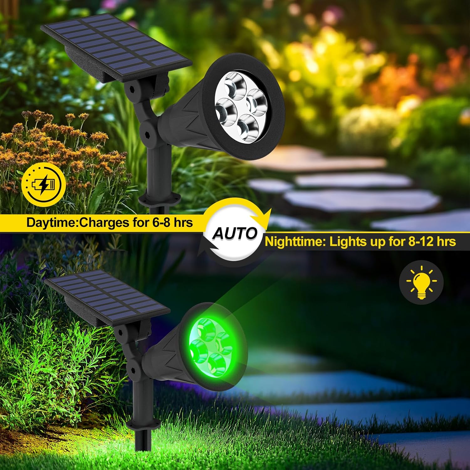 Thumbnail 3 de T-SUN LED Solar Spotlight (Green) – 4 LEDs, IP65 Waterproof, 180° Adjustable