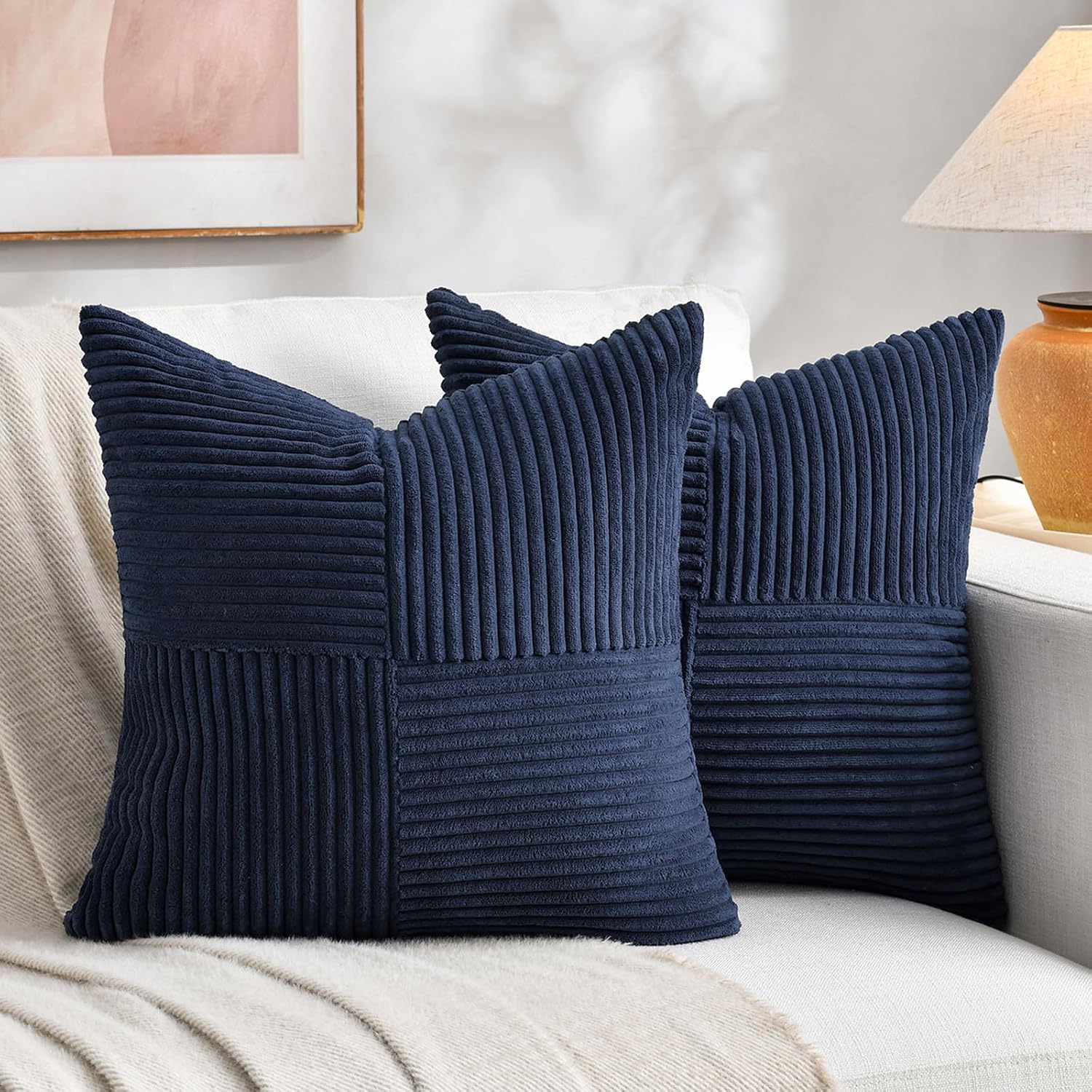 Detalle de Fancy Homi 2-Pack Navy Blue Throw Pillow Covers 18x18 in ๐